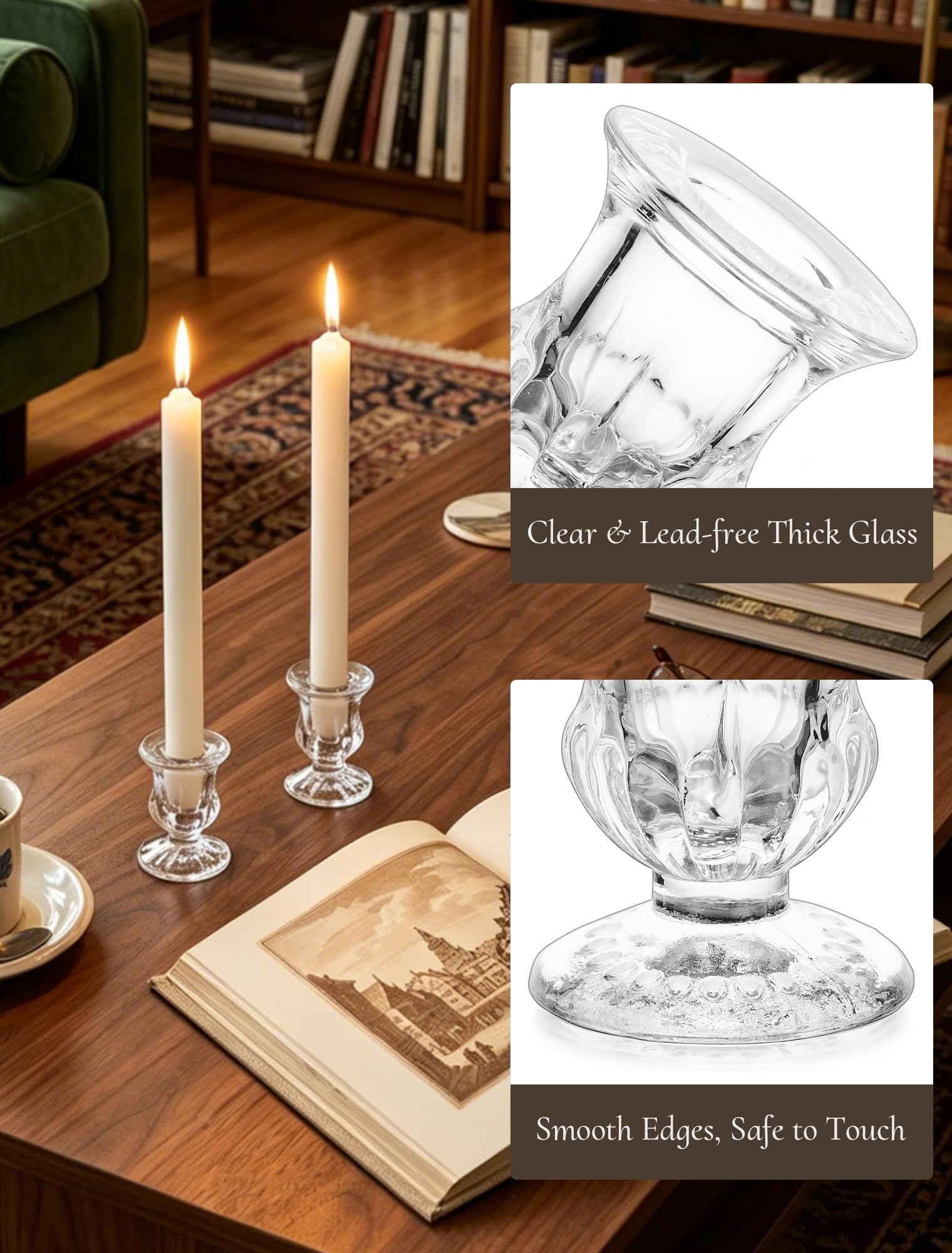 Bougeoir en Verre Modern Porte-Bougies: Lot de 20 Bougeoirs Coniques Claire Supports pour Bougies Petite Bougeoir en Vrac pour Mariage Noël Evénement Décoration Intérieure