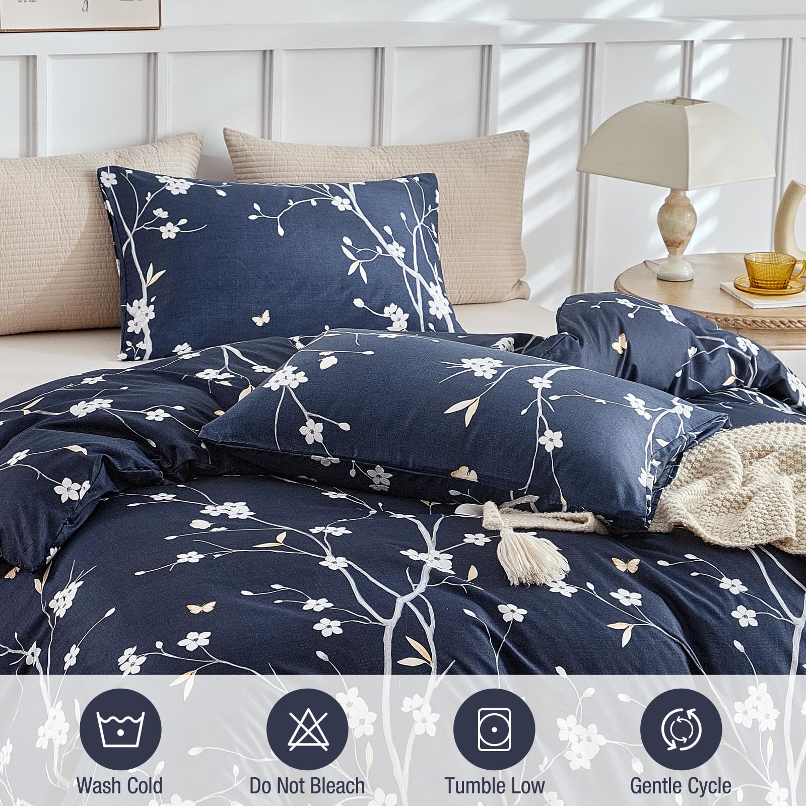 Lekesky Blue Single Duvet Cover Set Floral Bedding -Little Flowers Print Single Bedding (1x Quilt Cover - Image 3