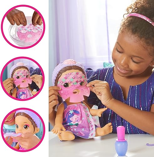 Miniatura 4 de Baby Alive Glam Spa - Muñeca de bebé sirena juguete de maquillaje para niños de 3 años en adelante mani-pedi y maquillaje muñeca de juego acuático