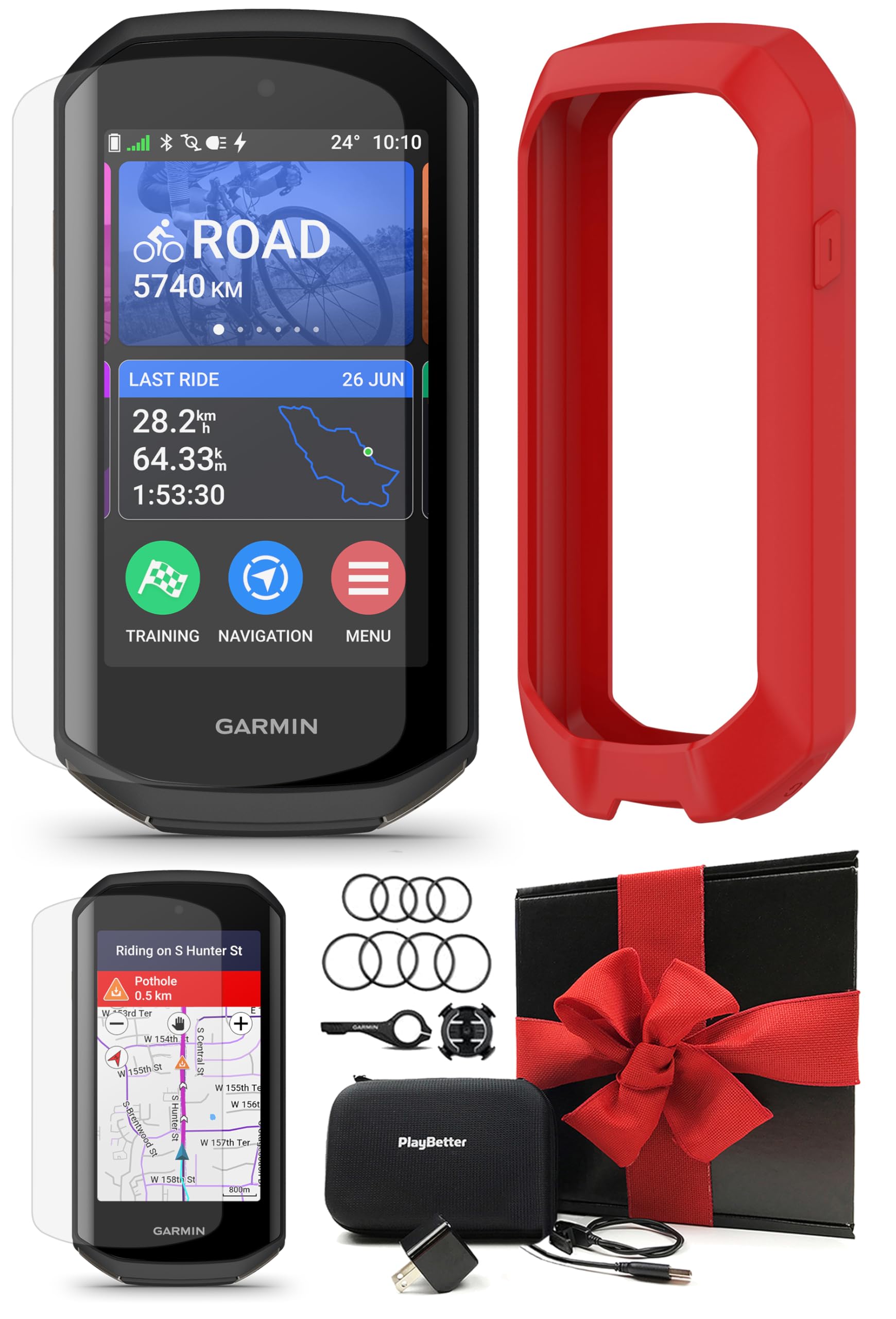 Garmin Edge 1050 Cycling GPS Computer Red Silicone Case Gift Box Bundle