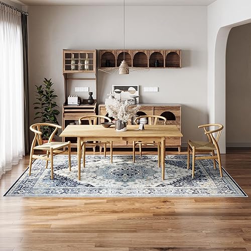 Miniatura 7 de Dripex Alfombra lavable de 6 x 9 pies, estilo bohemio, resistente a las manchas y al agua, plegable, delgada, vintage, alfombra de piso de lana