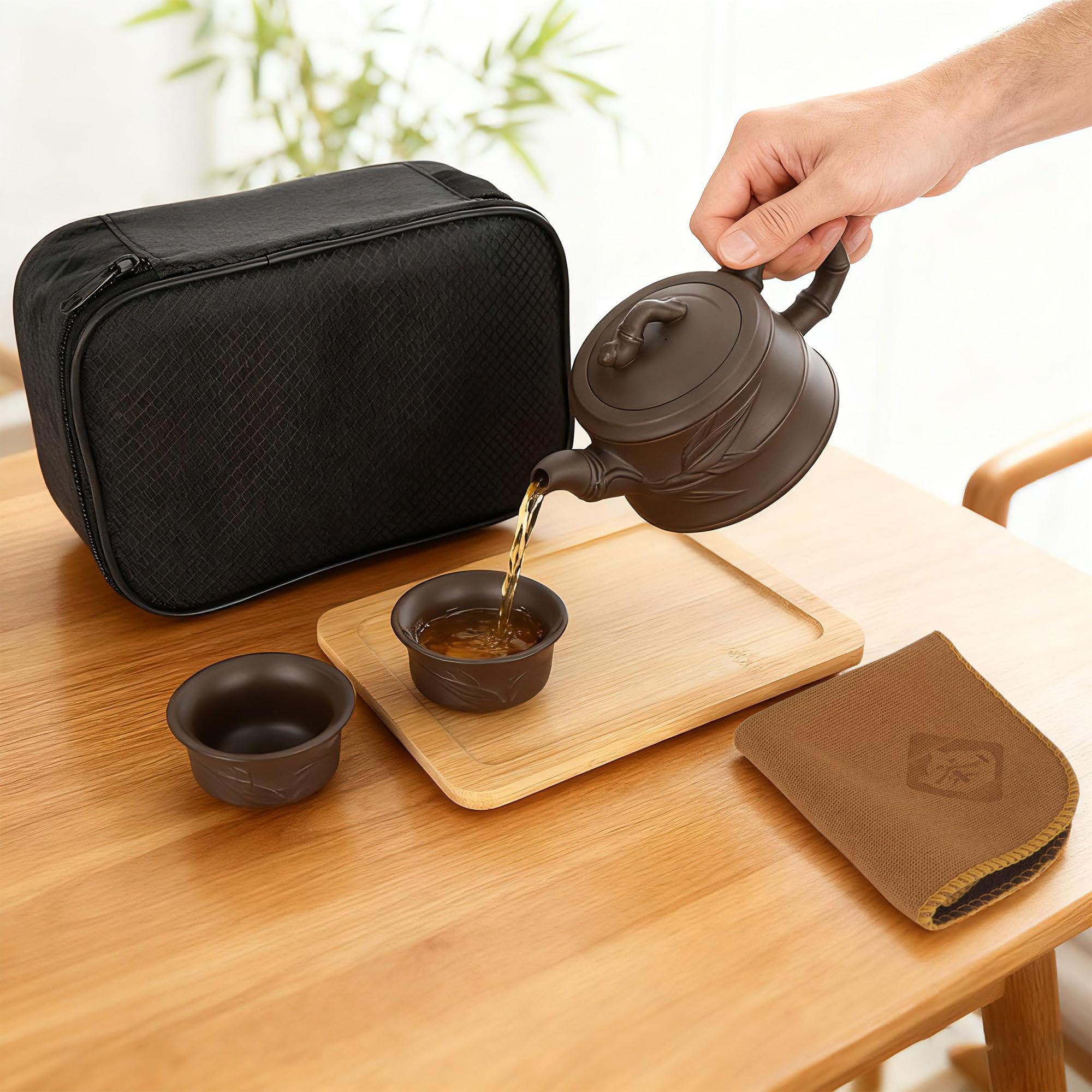 LA HAUTE Juegos de tetera, juego de té chino Kungfu hecho a mano, tazas de tetera Yixing, tetera de arcilla púrpura saludable, buenos regalos de negocios