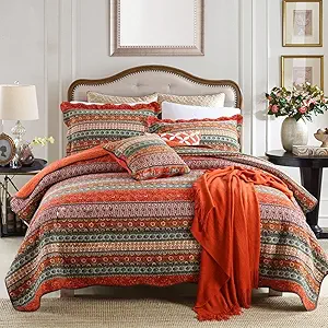 NEWLAKE Striped Classical Cotton Patchwork Bedspread Quilt Sets, Twin Size
