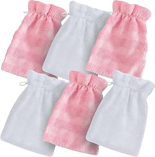 VOOVA & MOVAS Bath Gloves 6 Pack Pink Stripe,European Style with Loop | Body Wash Gloves, Gentle Texture, Durable Cotton Fabric, Ideal for Face Care, Shower and Home Use.