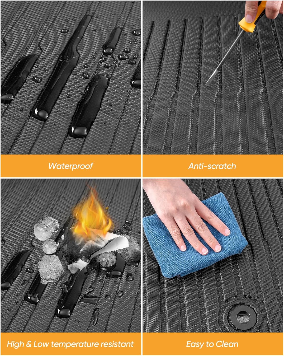 All Weather Floor Mats Custom Fit for Chevy Traverse 2009-2017 (Only Fits Captain's Chairs), Front Backseat Row Liners for GMC Acadia 2007-2017, Full Interior Protection TPE Rubber Car Accessories - Image 9