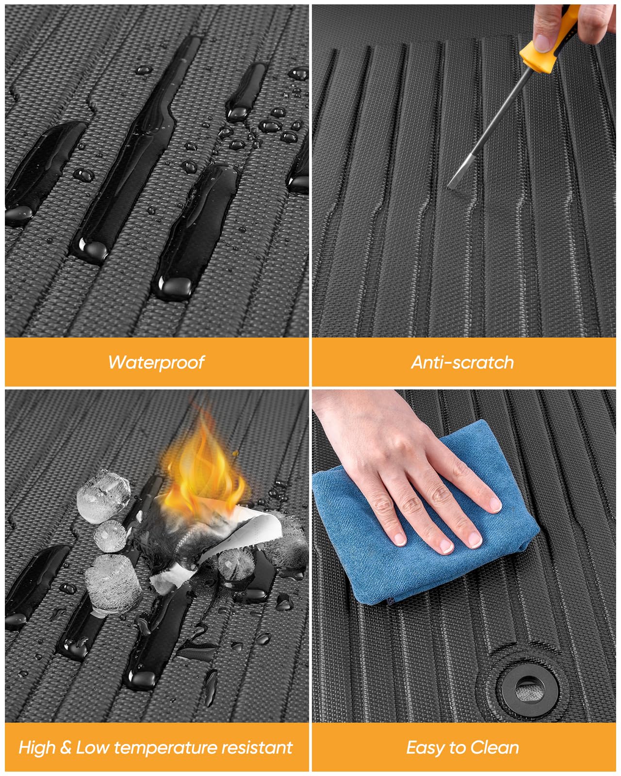 All Weather Floor Mats Custom Fit for Chevy Traverse 2009-2017 Only Fits Captains Chairs Front Backseat Row Liners — view 9