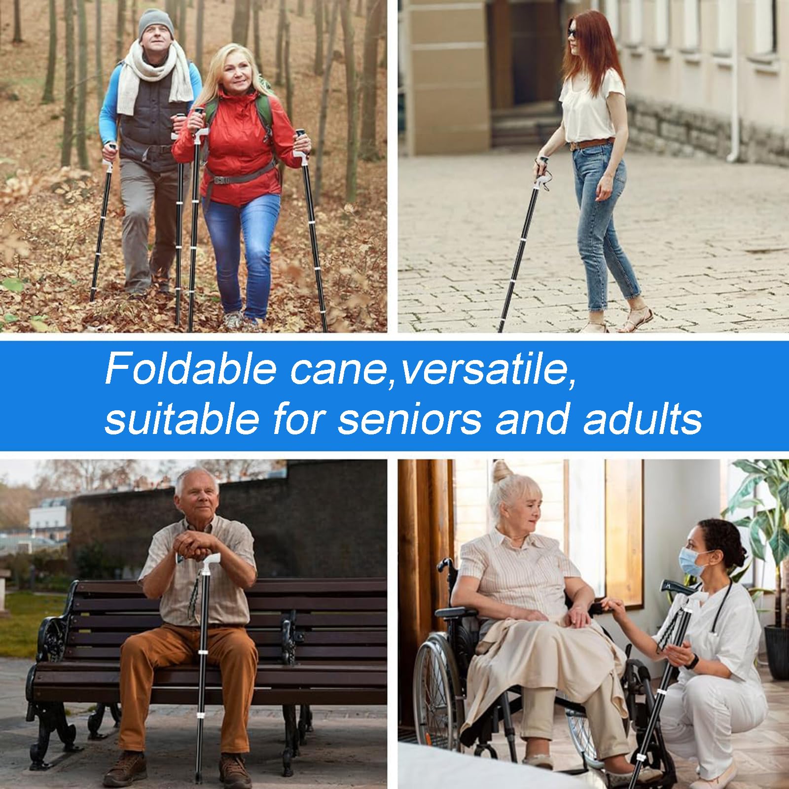 Kijki do Nordic Walking z 3-pozycyjną regulacją wysokości, składane kijki trekkingowe - kompaktowa konstrukcja podróżna do sprzętu do wędrówek z plecakiem (1 szt.)
