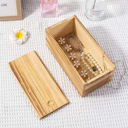 Miniatura 4 de Paquete de 2 cajas de madera vintage con tapa deslizante, 7.8 x 3.9 x 3.1 pulgadas, caja de madera rústica para almacenamiento de recuerdos, cajas