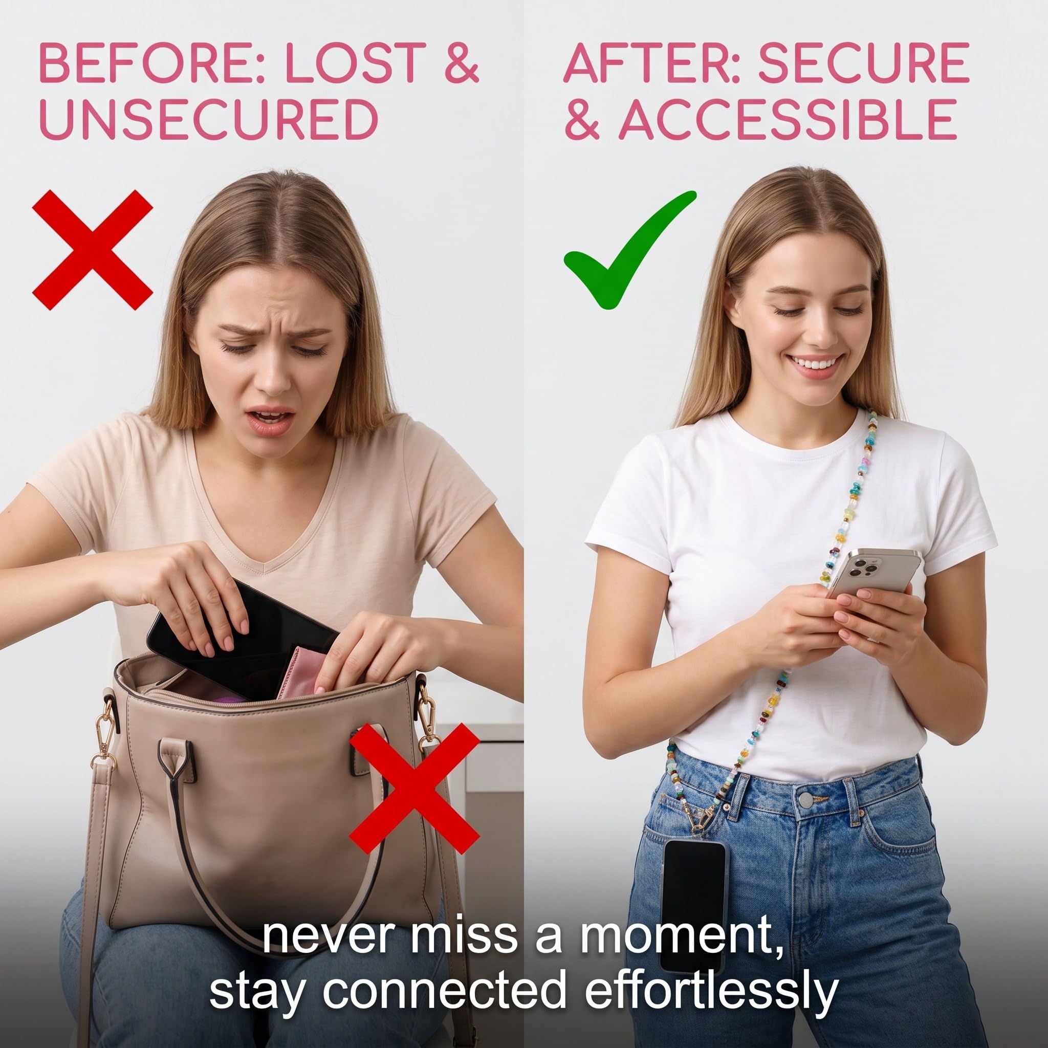 Cordino Da Collo Per Telefono Con Cristalli Colorati | Tracolla Universale 55 Cm | Anti-smarrimento Per Smartphone, Chiavi E Badge | Accessorio Elegante Per Donna - 2