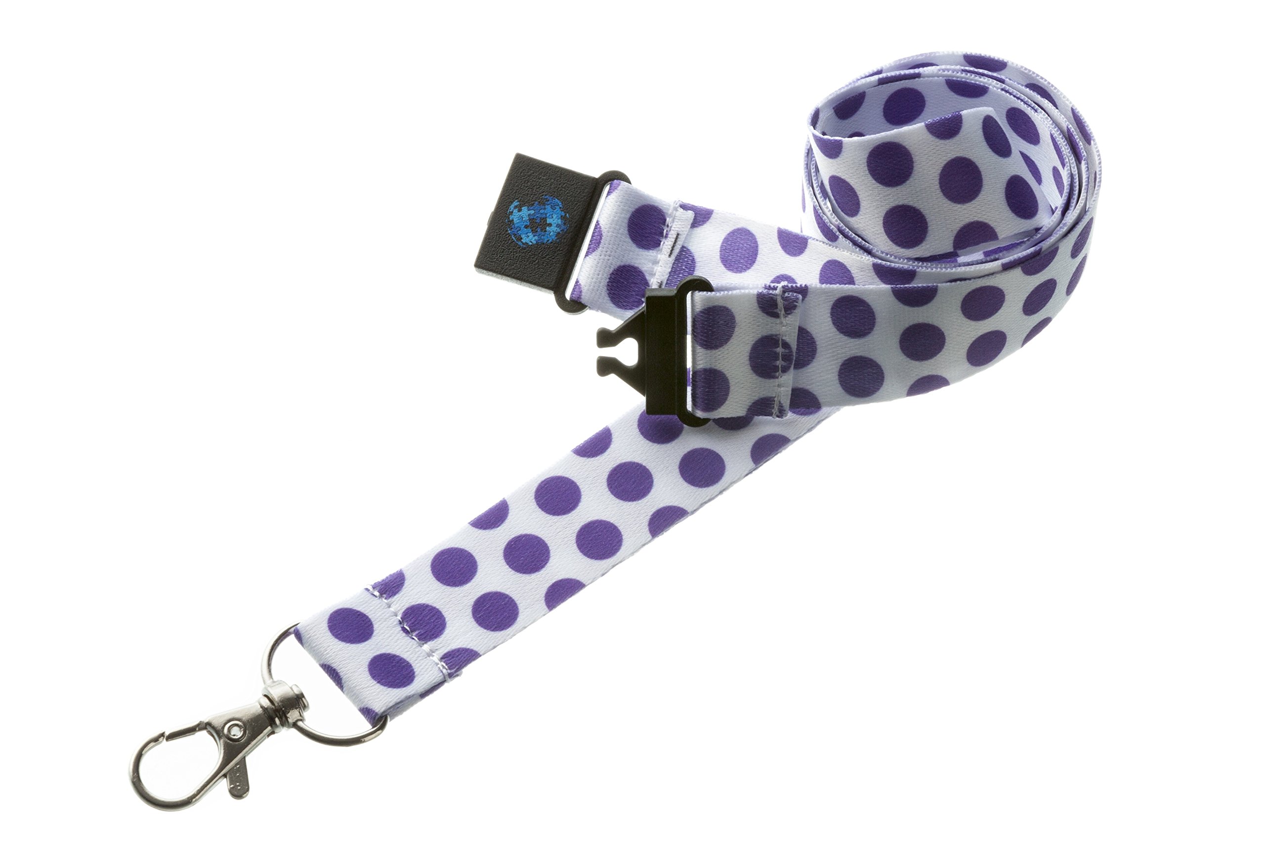 Pac Supplies Global Ltd White And Purple Funky Polka Dot Lanyard With Safety Breakaway - White With Purple Spots