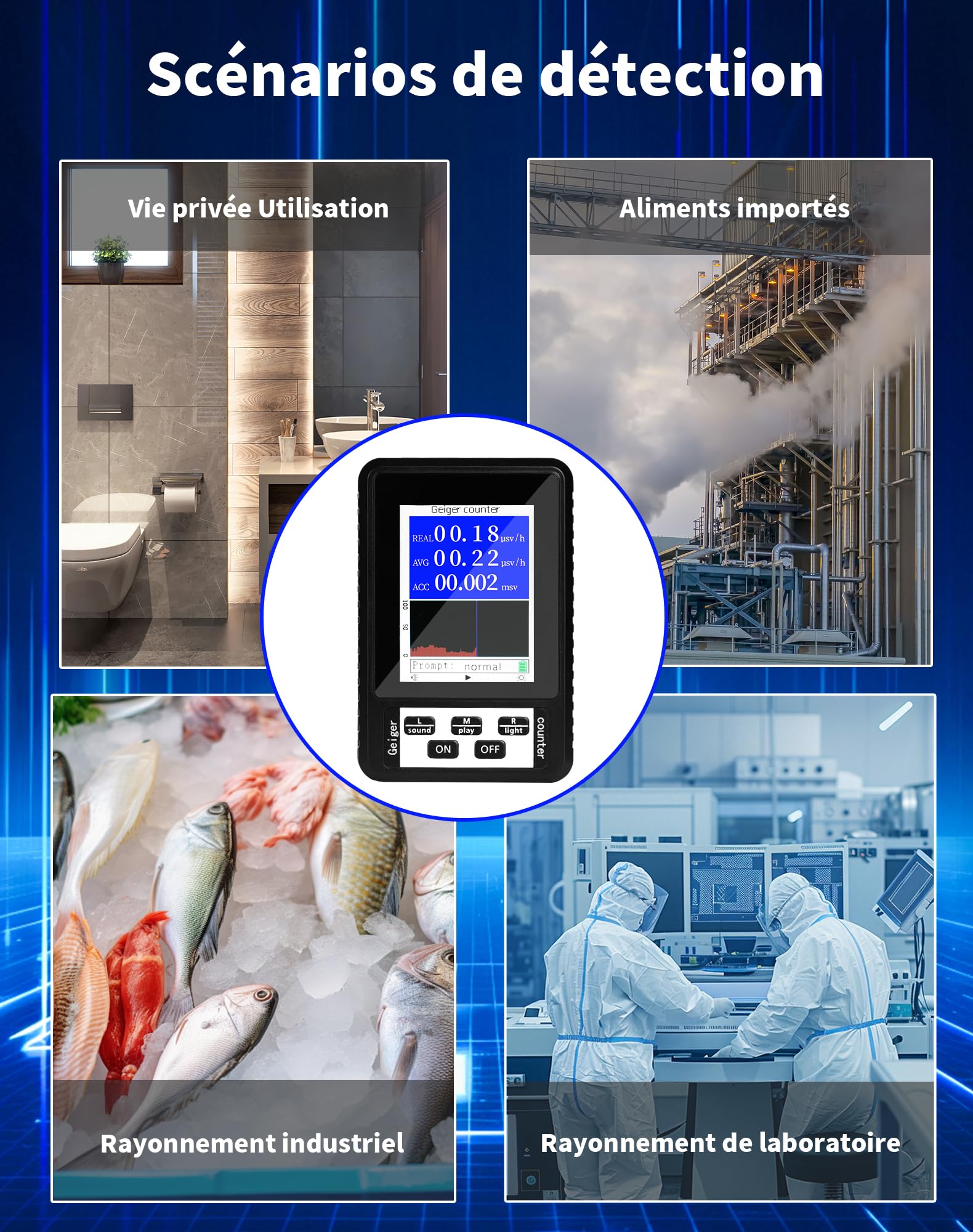 LAOYE Compteur Geiger Détecteur de Rayonnement Nucléaire Détecteur de Radiations Dosimètre Radioactivité Moniteur de Rayonnement Détection Rayons Bêta Gamma X-Ray - avec écran LCD