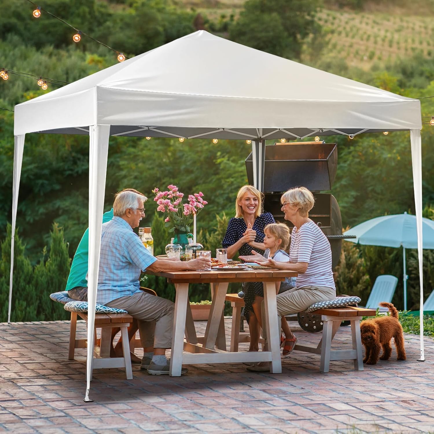 VINGLI 10x10 Pop Up Canopy Tent, Outdoor Tent Canopy Foldable Portable Canopies for Camping, Patio, Parties, EZ Up Gazebo Canopy with Carry Bag (White)