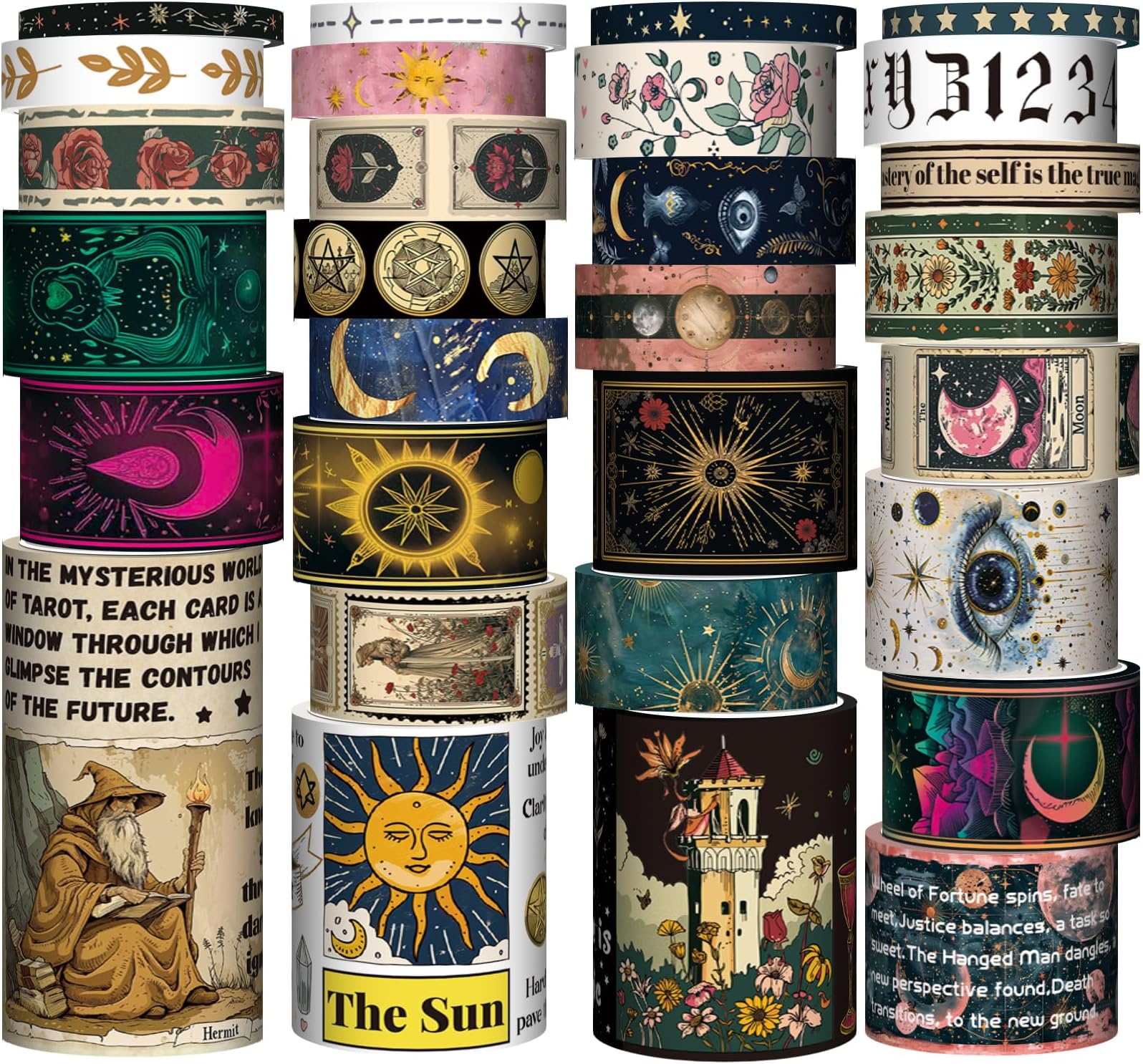 29 Rolls Washi Tape Set - Tarot Theme Decorative Masking Tape Colored Patterns, Vintage Adhesive Artists Tapes for Journaling Supplies, Diy Crafts, Scrapbooking, Junk Journal Supplies, School Supplies