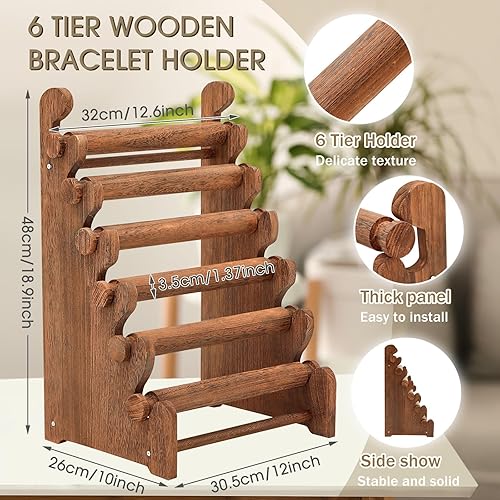 Miniatura 2 de Marsui Soporte de pulsera de madera y exhibición de 6 niveles, organizador de pulsera, exhibiciones de pulsera para venta de soporte de pulsera para