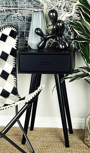 Miniatura 2 de Deco 79 Mesa auxiliar de madera con un solo cajón, mesa auxiliar de 16 x 13 x 28 pulgadas, color negro