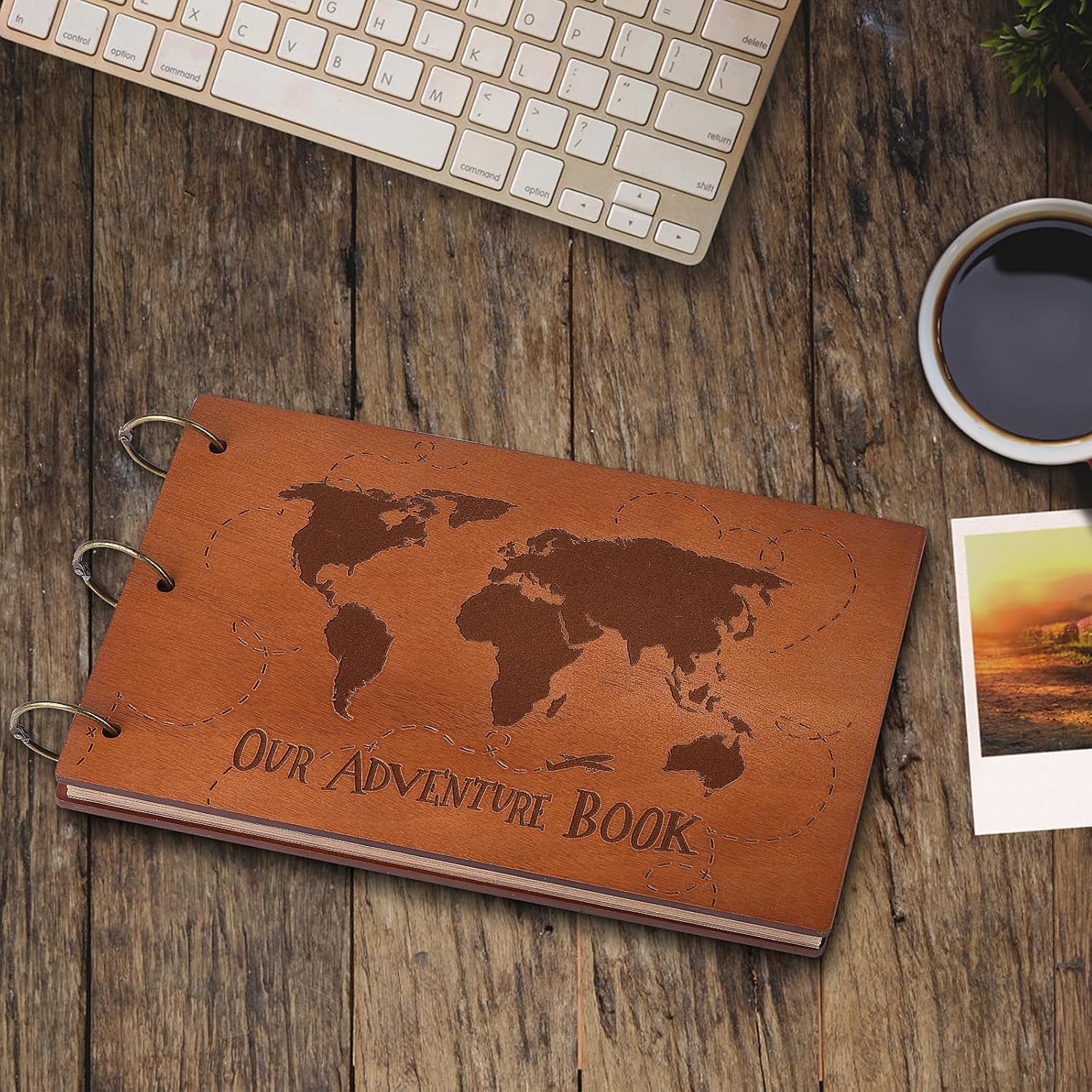 Abenteuerbuch, 3D-Holzeinband, Sammelalbum, Fotoalbum, 30 x 19 cm, zeitloses Erinnerungs-Tagebuch für unvergessliche Abenteuer und wertvolle Momente, ideal für Jubiläen, Reisen und Paare