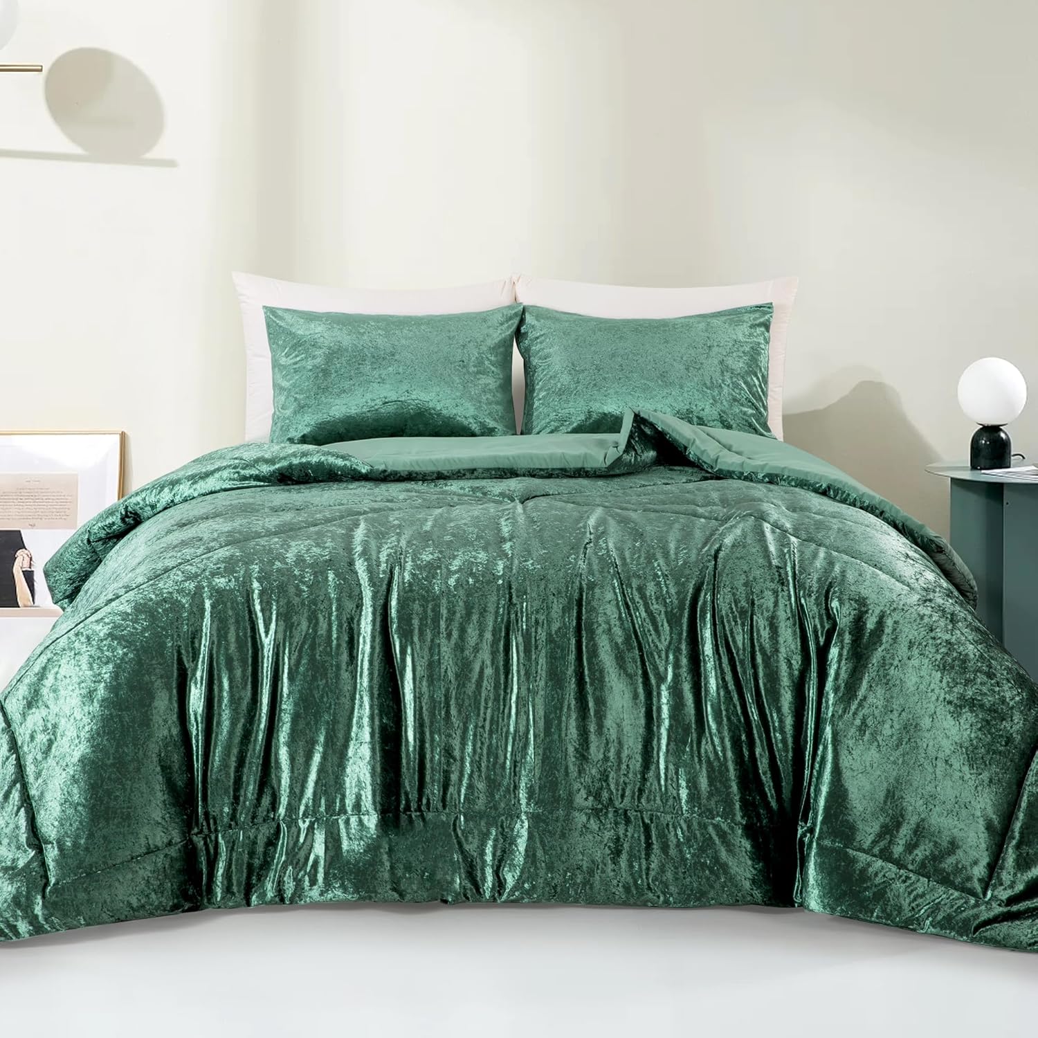 HOMBYS Velvet Comforter Set Queen Size Distressed Brushed Bedding Set 3 PCSUltra