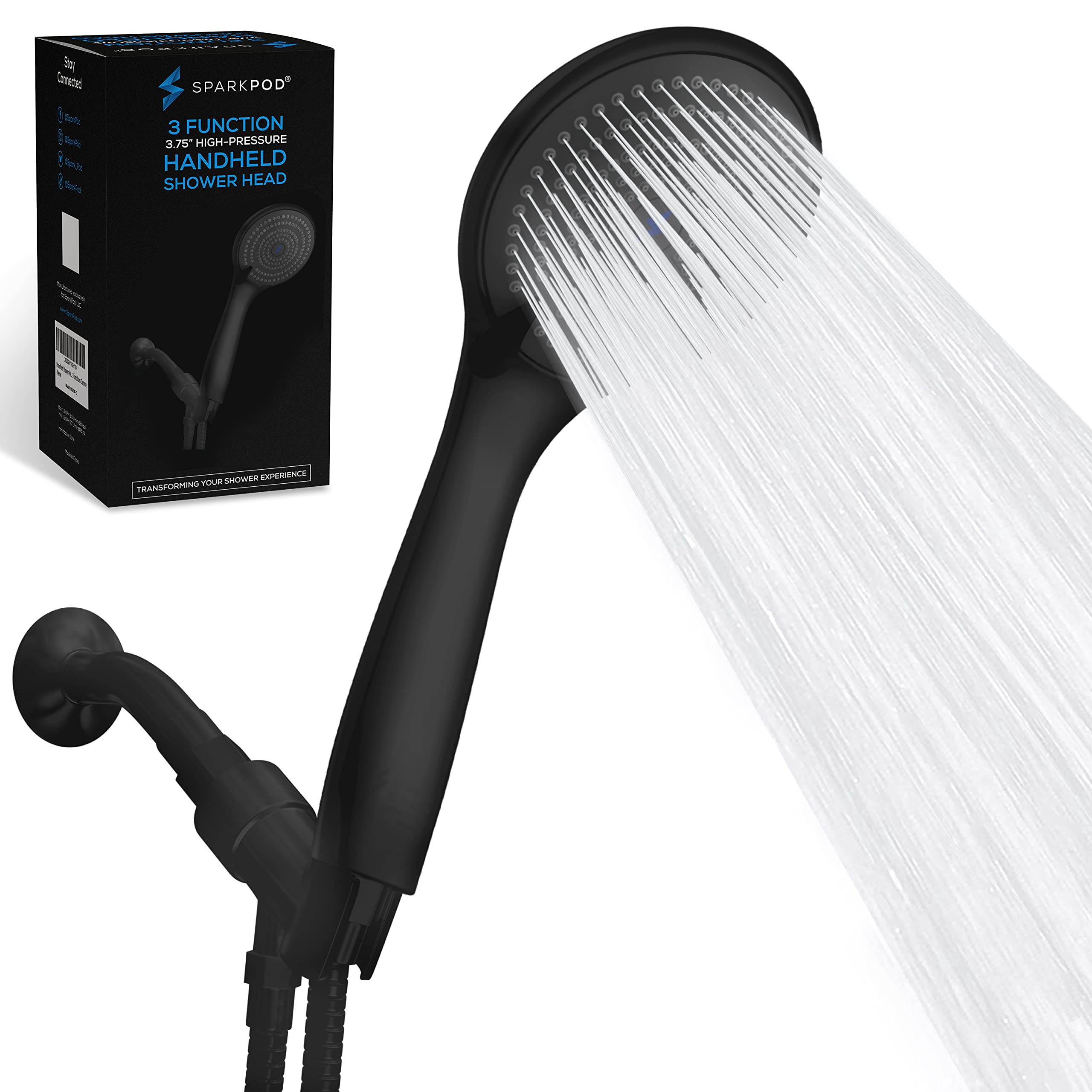 AMAZING FORCE High Pressure Handheld Shower Head 3-Function, Powerful Shower Spray, Self-Cleaning Handheld Showerhead for Bathroom, 79 Inches Hose, Matte Black, (just the sprayer without a mount)