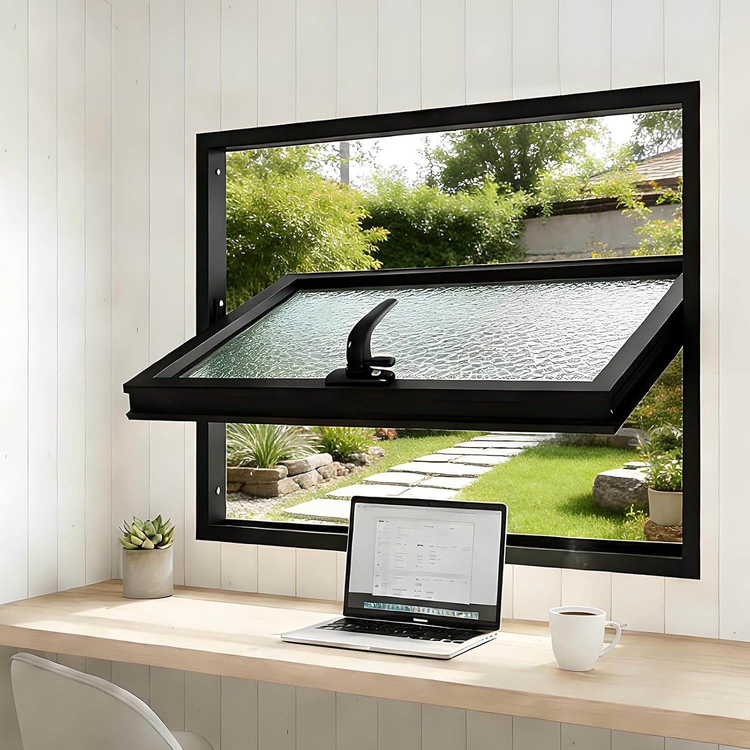 Basement Window with Tempered Glass, Adjustable Ventilation Windows,360°Degree Rotation Home Replacement Aluminum Casement Window for Sheds, Bathroom, Customizable Size, Black 48x30in