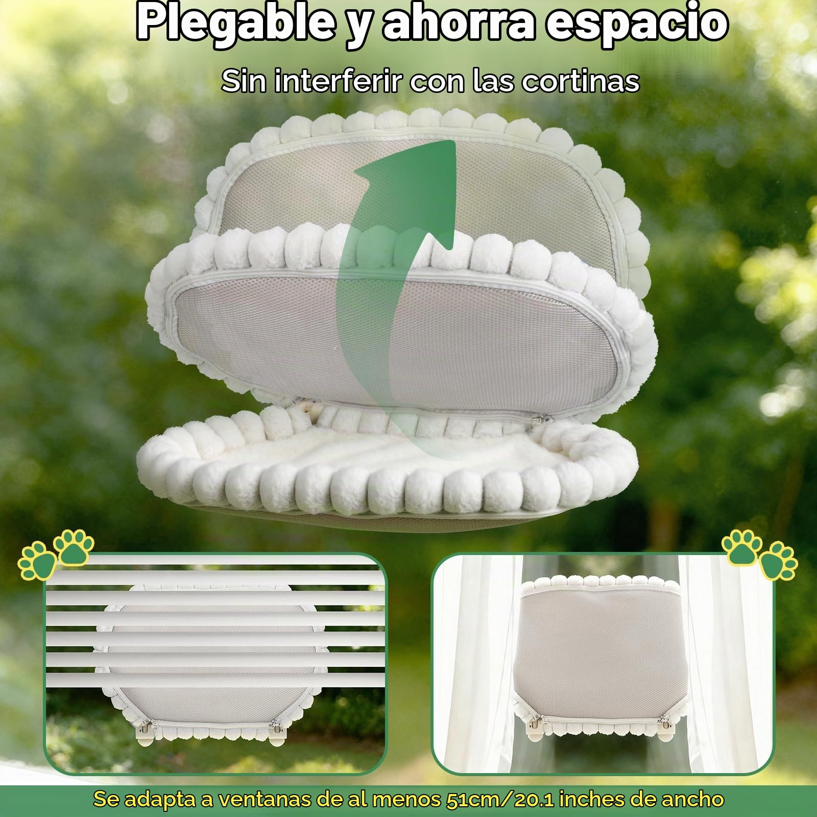 Euqvunn Hamaca Gato Ventana- Capacidad de 15 kg con Cojín Lavable de Doble Cara, Cama Gato Ventana para Gatos de Interior, Ideal para Tomar el Sol, Dormir y Observar Pájaros
