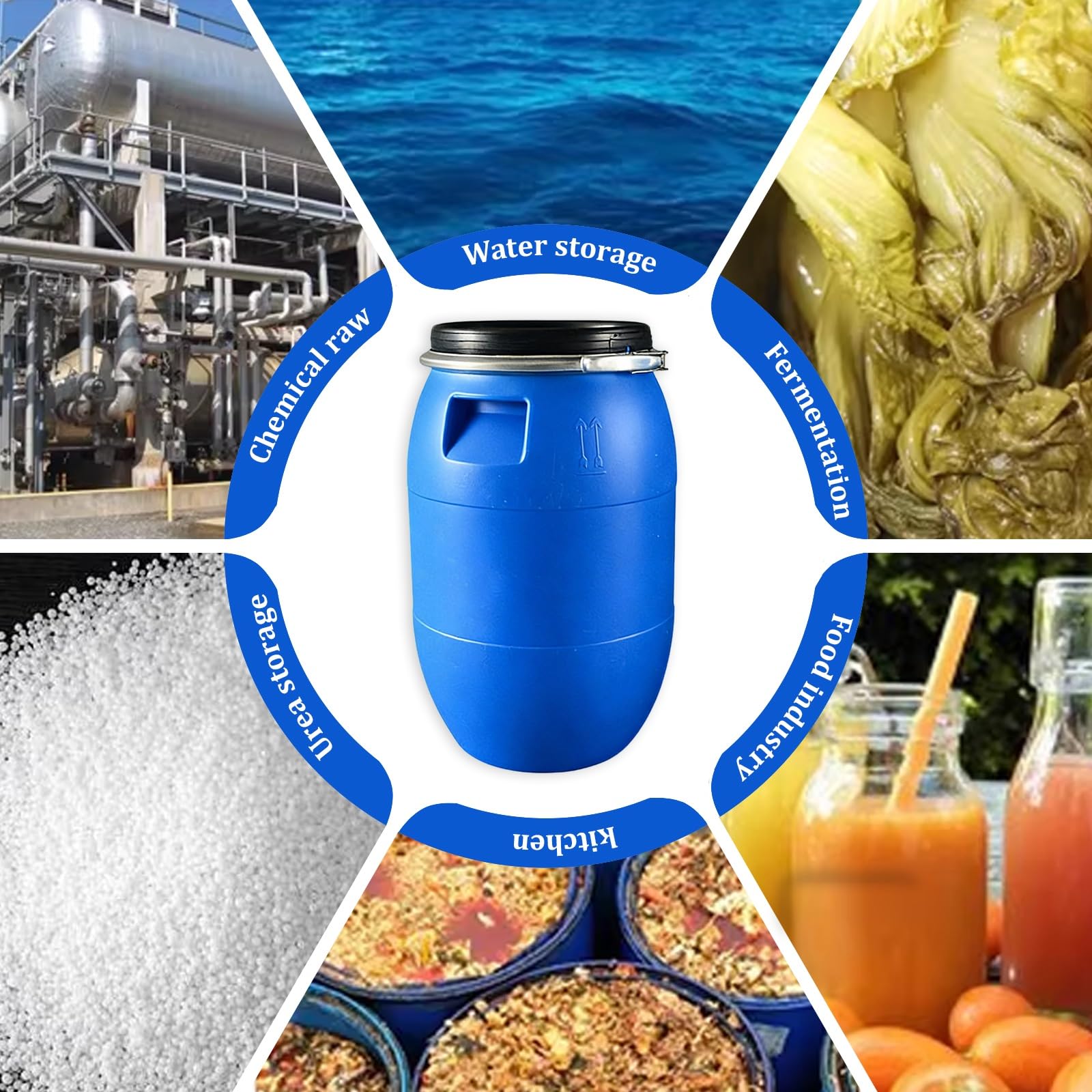 Barril de Plástico con Tapa Azul Barril Grande de Plástico Barril Abierto con Tapa y Anillo de Cierre Barril de Agua para Transporte y Envío Contenedor Industrial Hermético(30L)