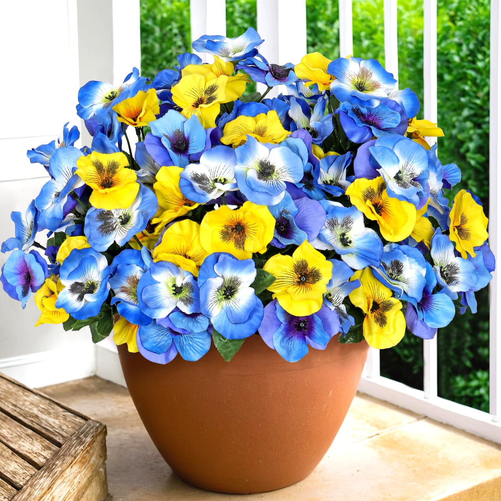 Fiori artificiali del viole del pensiero, fiori finti per esterni, resistenti ai raggi UV, in plastica, piante finte per portico anteriore, giardino, finestra, fioriera, decorazione da