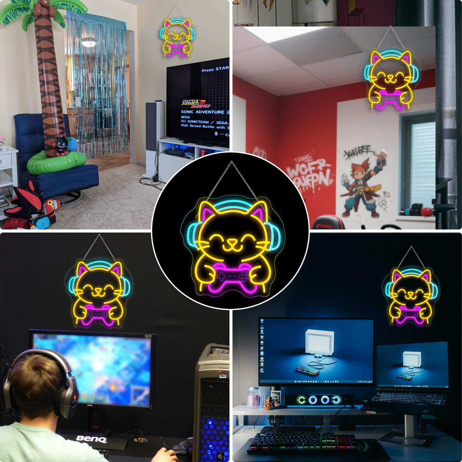Looklight Cartel de Juego de Gato de Neón, Letrero LED de Gato, Cartel de Neón para Decoración, Letrero de Neón, Luz de Juego LED de Neón Regulable con USB para Sala de Juegos, Dormitorio, Salón, Bar