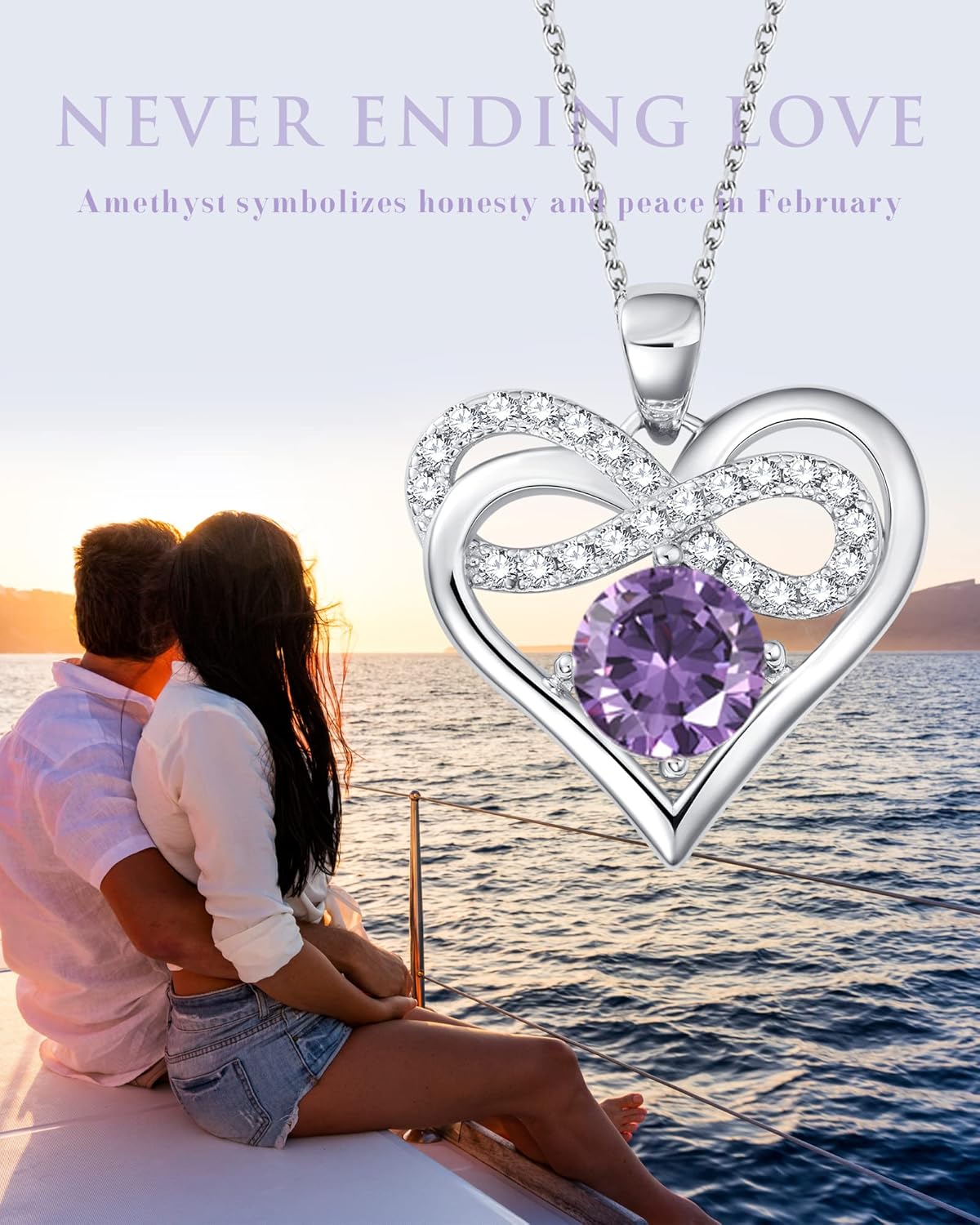 Birthstone Infinity Heart Pendant Necklace for Women - Sterling Silver Heart Pendant, Perfect Anniversary, Birthday, or 'I Love You' Gift for Wife or Girlfriend, Timeless Jewelry She’ll Adore - Image 7