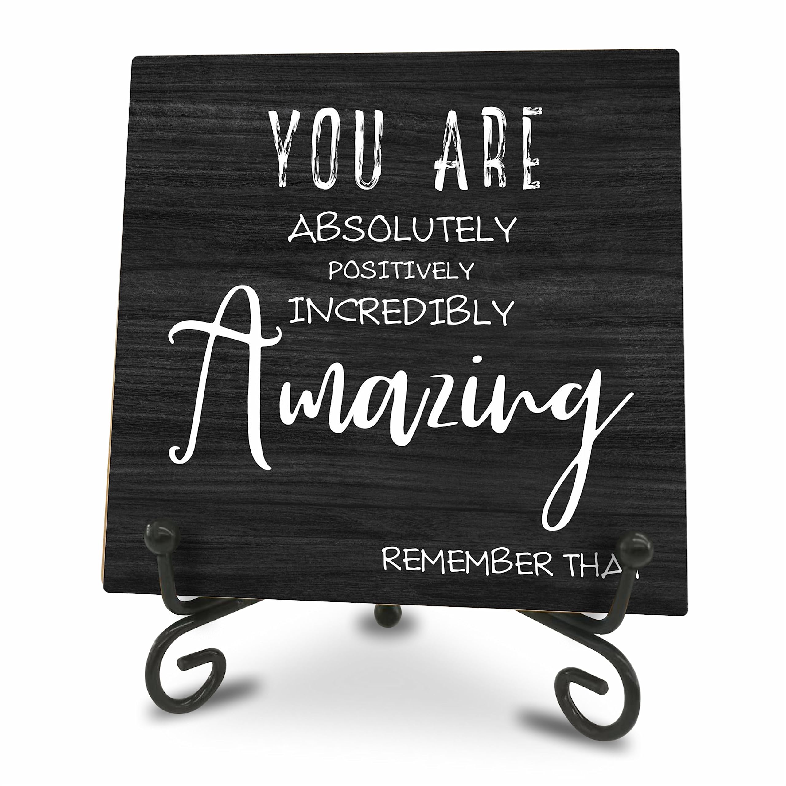 You Are Amazing! Wooden Sign Gifts - Motivational Wood Plaque With A Support Frame - Home & Office Inspirational Gifts For Women And Man, Desk Decor & Accessories(Black) - A11