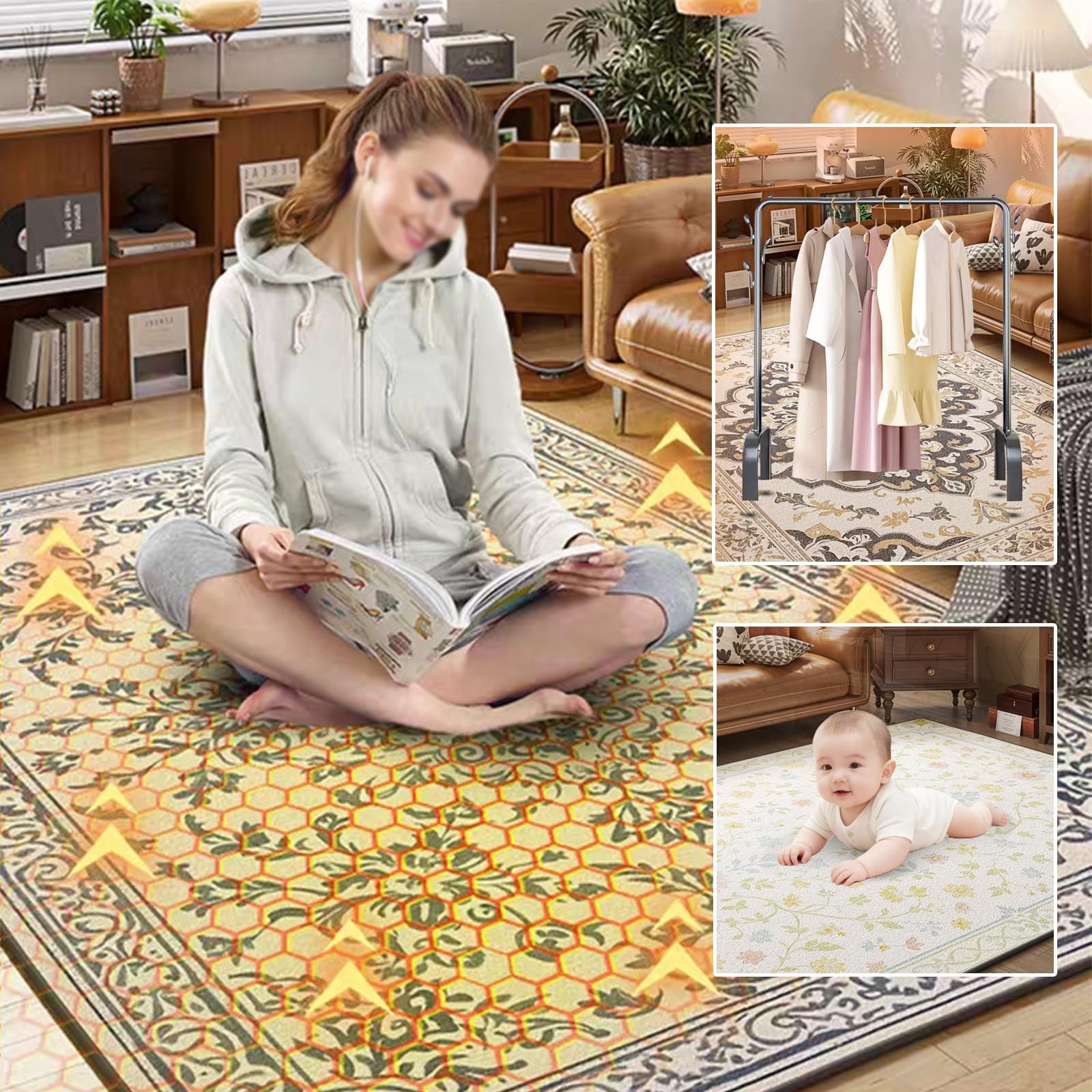 Alfombra eléctrica calefactable de grafeno, desmontable y lavable, con temporizador inteligente y temperatura ajustable. Alfombra de felpa suave y calefactable para cama(E,80 * 160cm)