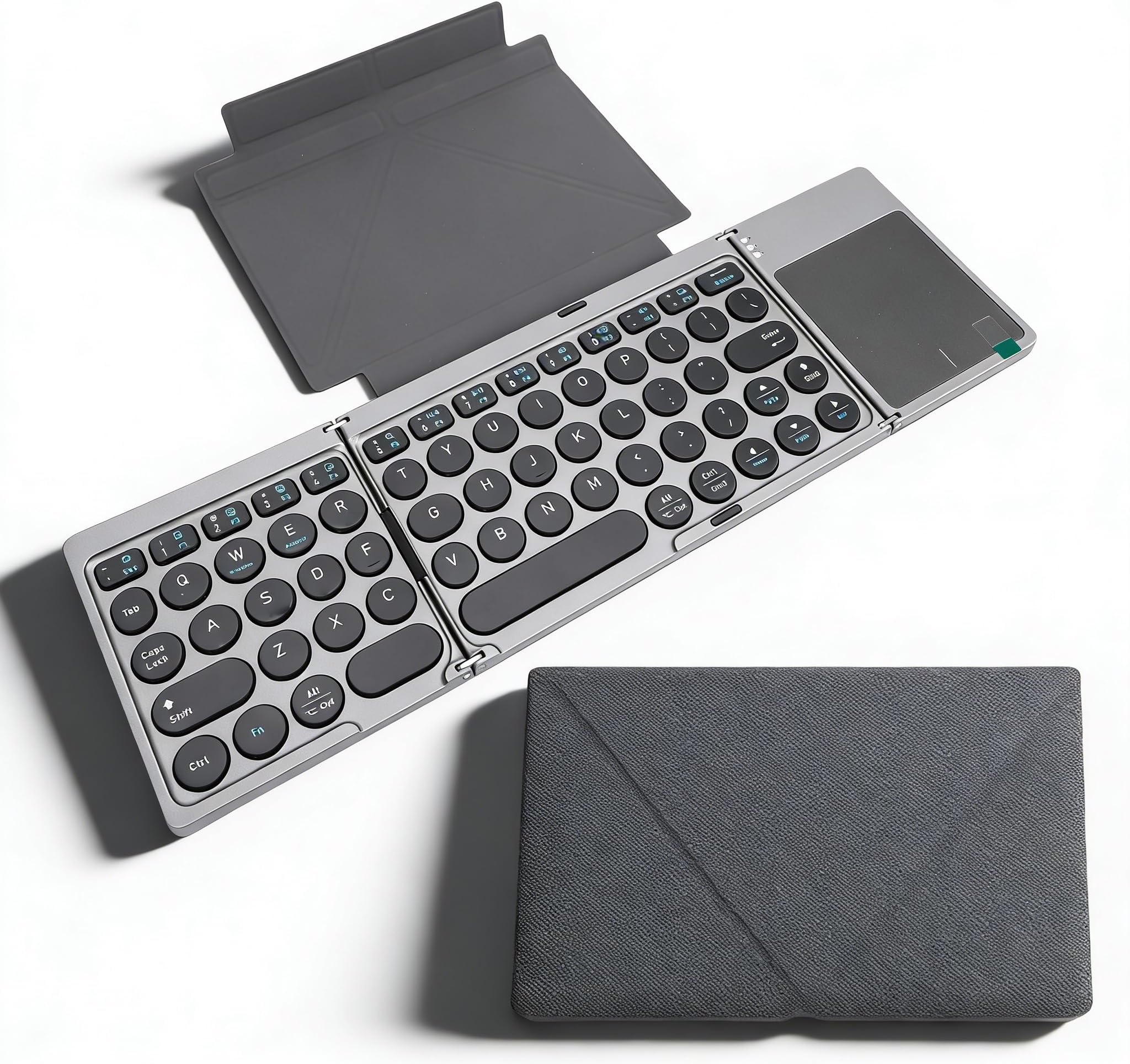 SENECESLI Foldable Bluetooth Keyboard, 3 Device Multi Connection Wireless Keyboard with Touchpad and PU Leather Cover, Compatible with Android Wins Tablet Laptop