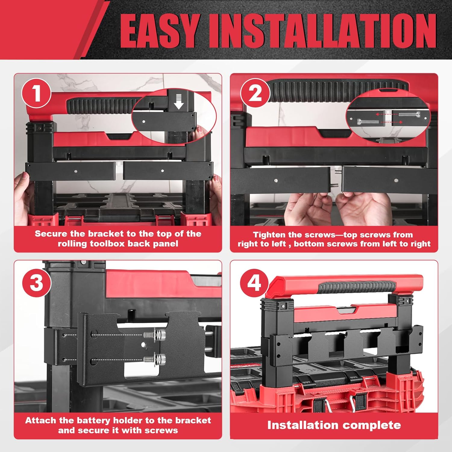 4 Slots Battery Holder Compatible with Milwaukee 18V Battery,Effortless Side Storage Solution Fit for Milwaukee 48-22-8426 Packout Rolling Toolbox,Mounted Back on Packout Toolbox