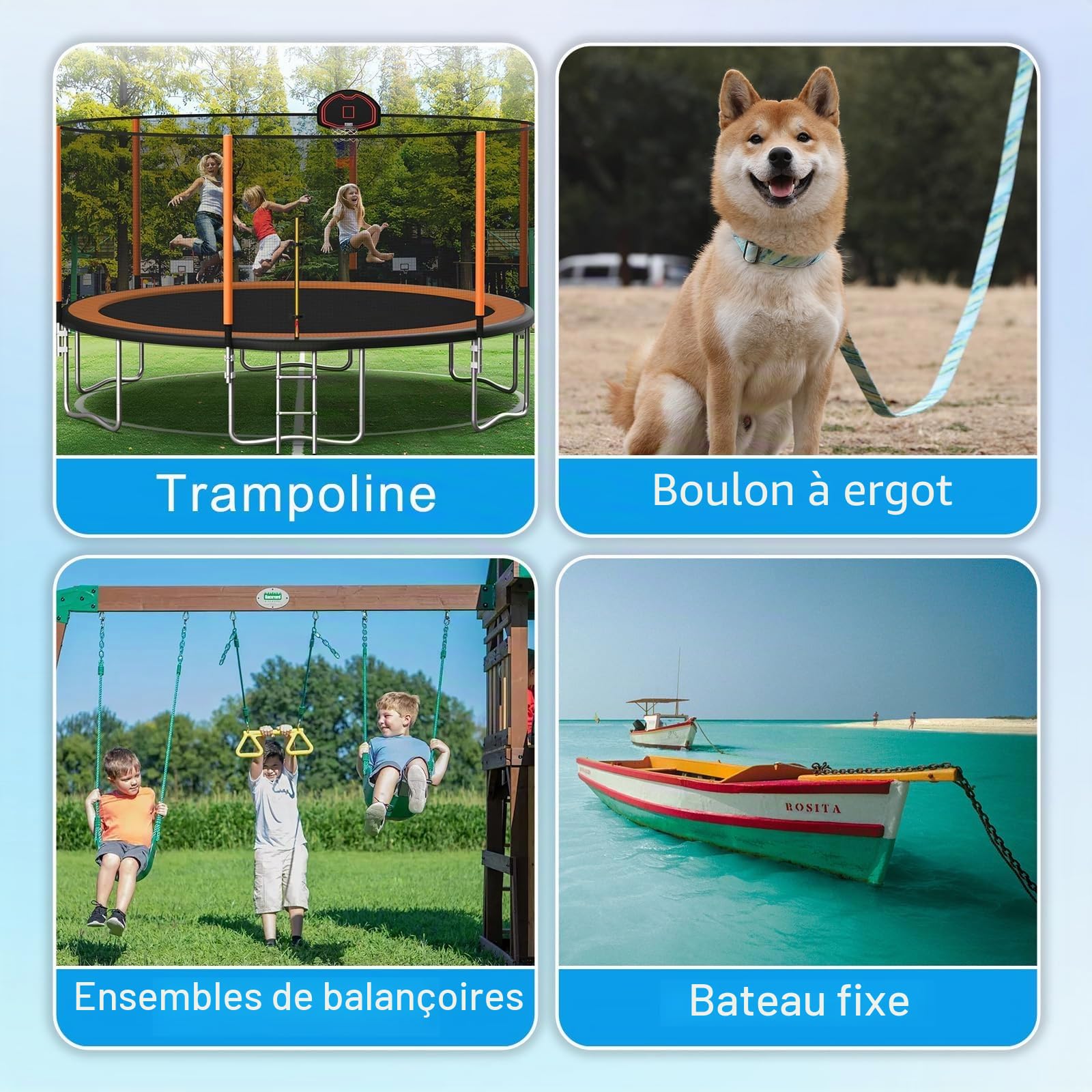 Benelabel Ancrages de Sol, 47cm Piquet Ancrage Piquet de Trampoline à Visser 2pcs Pointes TempêTe MéTal pour BalançOire/Camping/Abri/Chien/Abri Jardin avec Anneau Fixe Sac Rangement, Noir