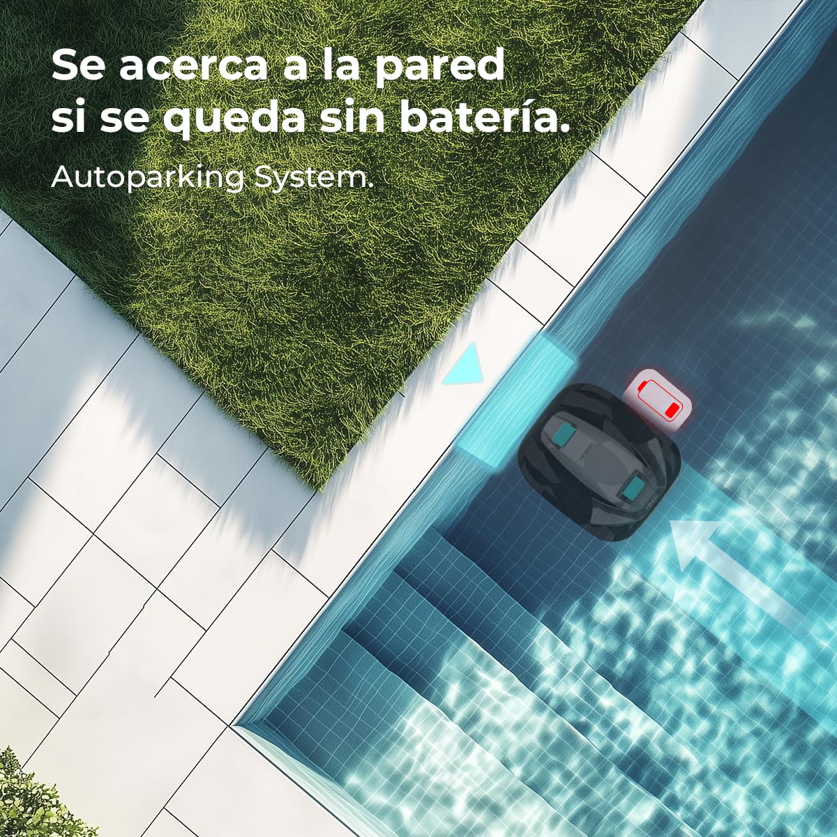 Cecotec Robot Limpiafondos sin Cable para Piscinas sin Pendientes Conga Pooldroid 2000 FloorMaster M. Superficies 80m2, Profundidad Máxima 2,5m, Autonomía 100mins, Filtro Alta Eficiencia 100μm, 2,5L