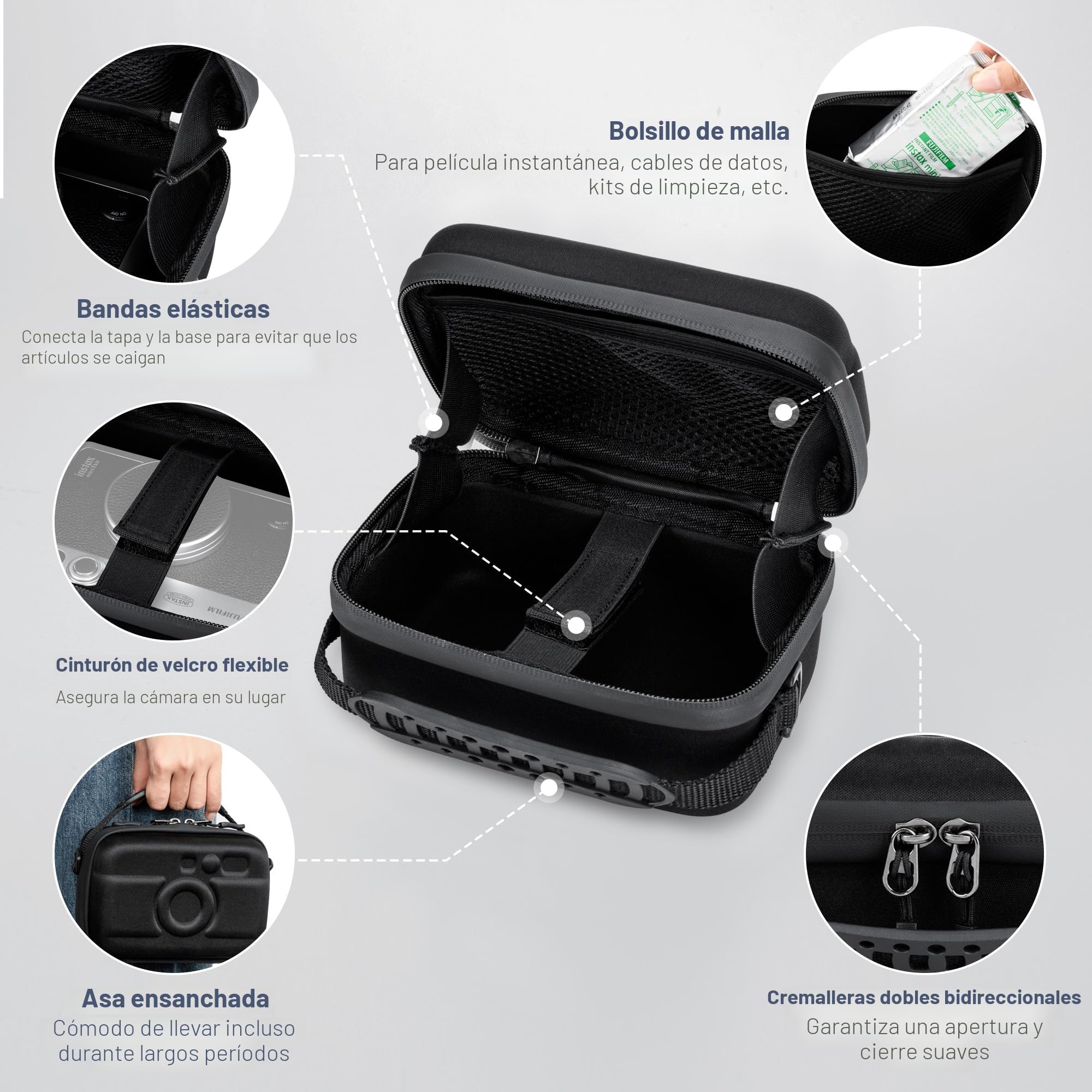 JJC Estuche Rígido para Cámara Viaje para Fuji. Insta. Mini EVO LiPlay X100VI X100V Lei. SOFORT 2 Koda. Mini Shot 2 Retro para Can. V10 G7XII G1XIII para Pana. Lumix L10 S9+S-R26 Lens D100G, Negro