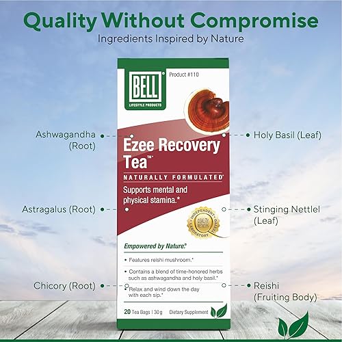 Miniatura 4 de Ezee Recovery Tea de Bell Lifestyle Products Mezcla de hierbas | Ayuda a apoyar la relajación y el bienestar con hongos Reishi, Ashwagandha,