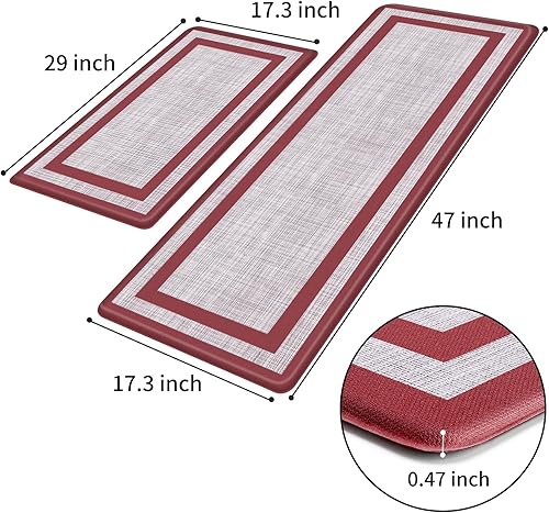 Miniatura 10 de Mattitude Tapete de cocina 2 piezas Alfombras acolchadas de 0.47 pulgadas, antideslizantes, impermeables, ergonómicas, cómodas para cocina, suelo,