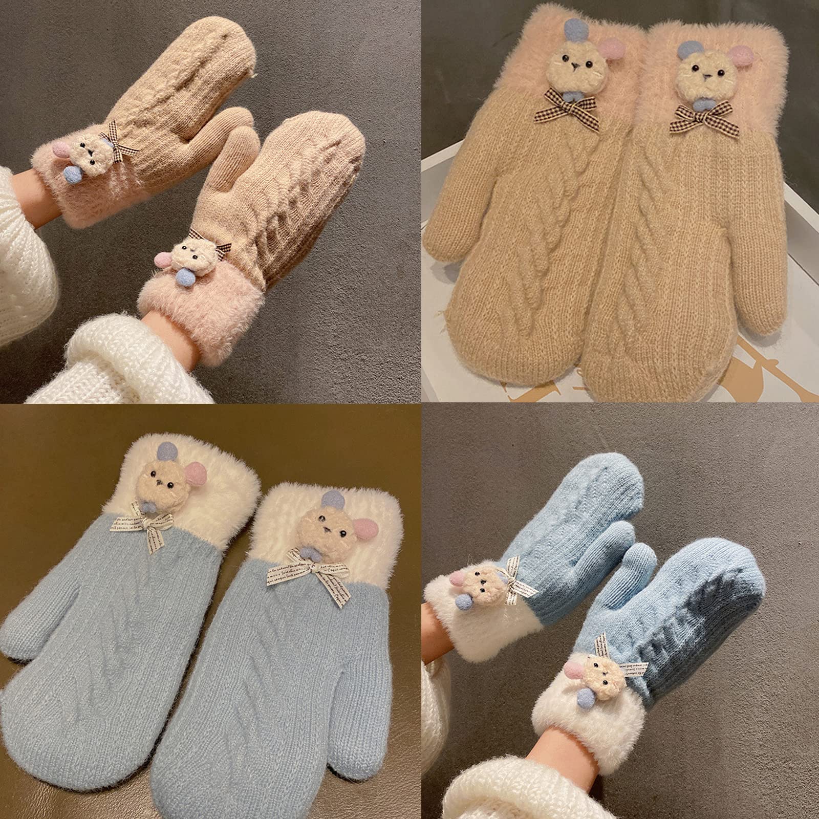 Lovely Animal Mittens Plush Gloves Full Finger Knitted Mittens Winter Mittens Cartoon Gloves