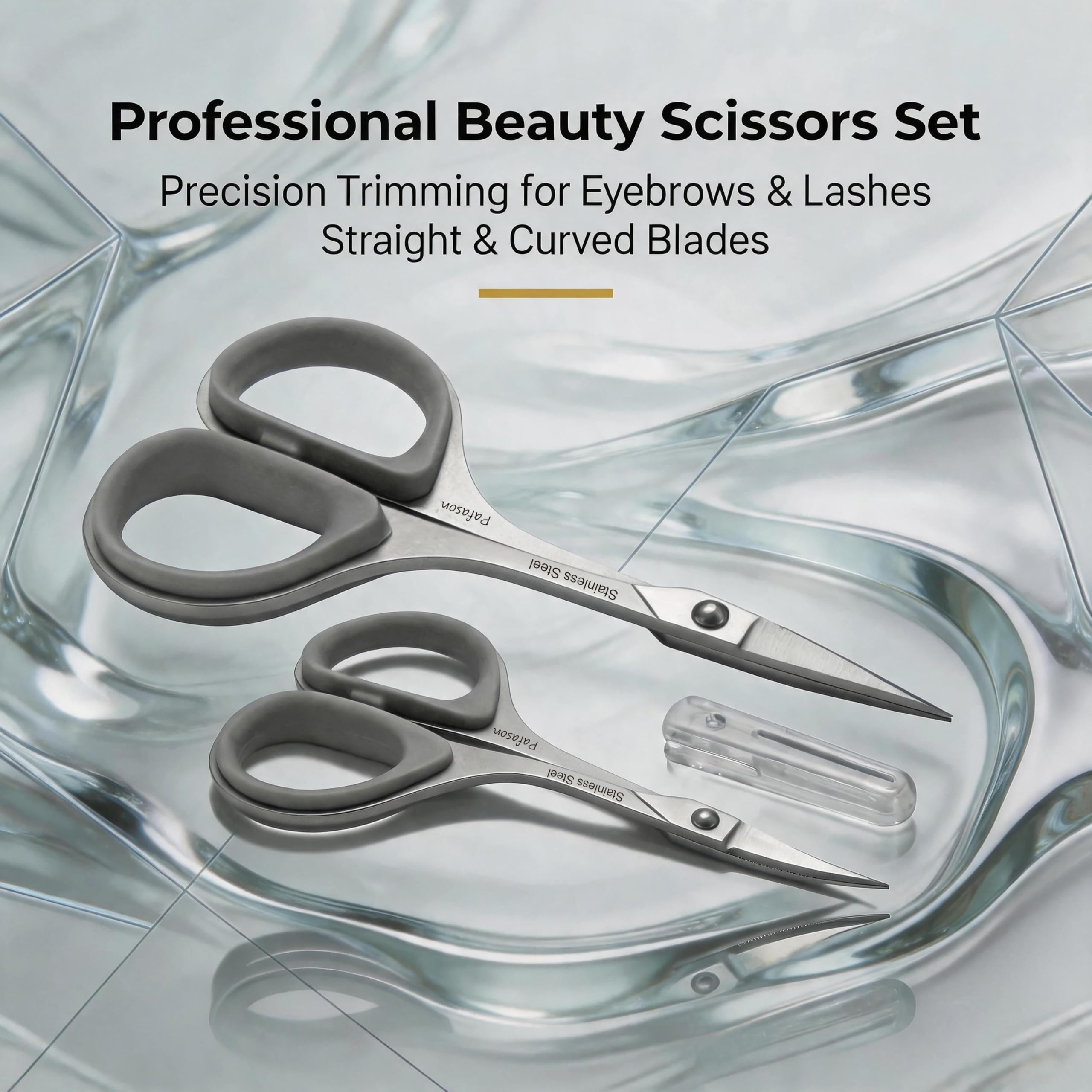 PAFASON Alta Precisión Ceja Para Tijeras Set, Belleza Maquillaje Cosmético Herramienta, Curvado, Recto Punta, Acero Inoxidable, Seguridad Estuche Recorte Pestañas Extensiones