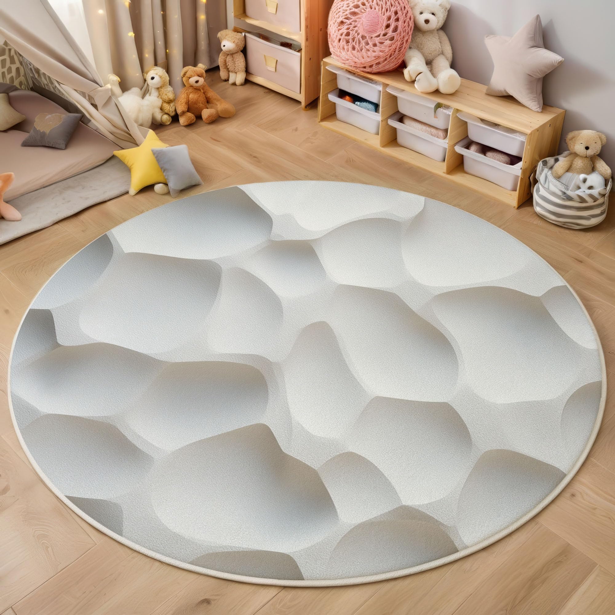 Tapis salon rond antidérapant et ultra doux motif sculpture de papier minimaliste blanc