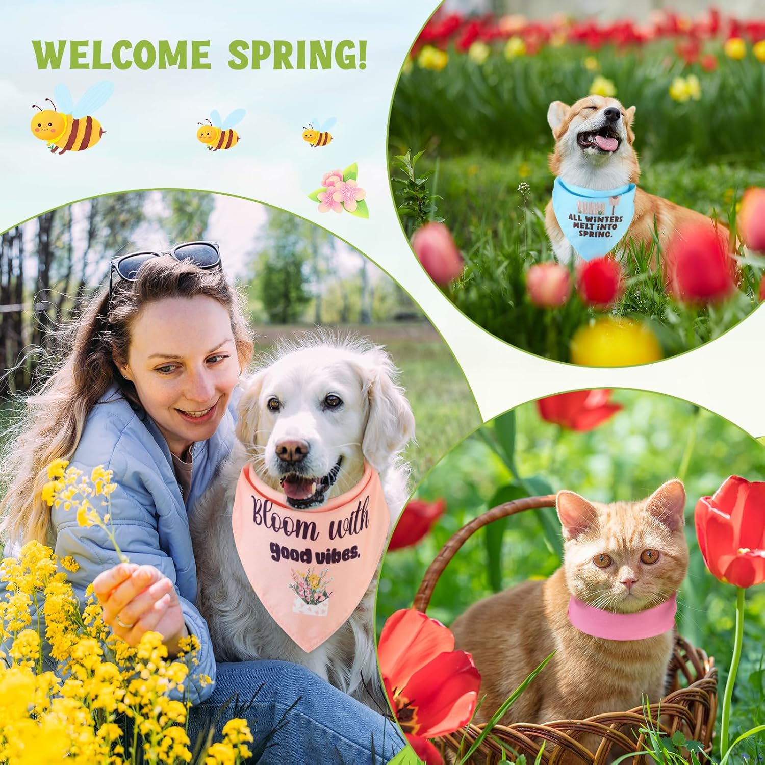 100 Pcs Spring Dog Bandana Bulk with Sayings Pet Triangle Scarf Bibs Washable Puppy Kerchief Adjustable Grooming Supplies for Small Medium Large Dog Cat Costume Accessories