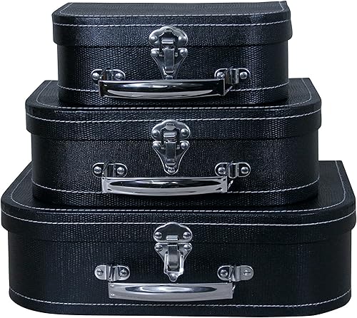 Miniatura 1 de wald imports - Juego de 3 maletas de cartón - Cajas de almacenamiento decorativas - Juego de maletas para decoración, almacenamiento y más (negro)