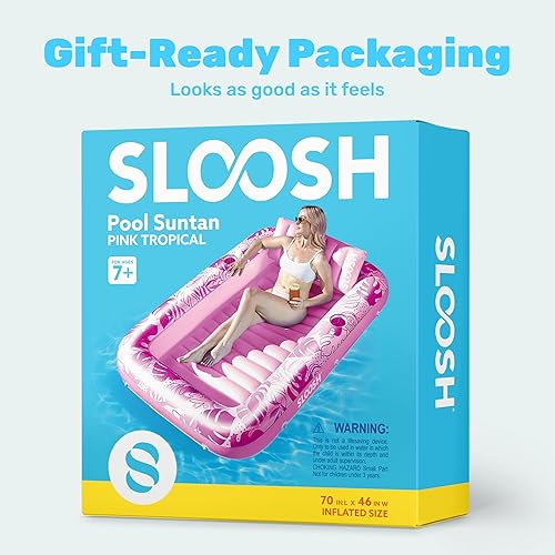 Miniatura 9 de SLOOSH Flotador inflable para tumbona de piscina, 70 x 46 pulgadas, flotadores de piscina para adultos con almohada, flotador 4 en 1 para balsa