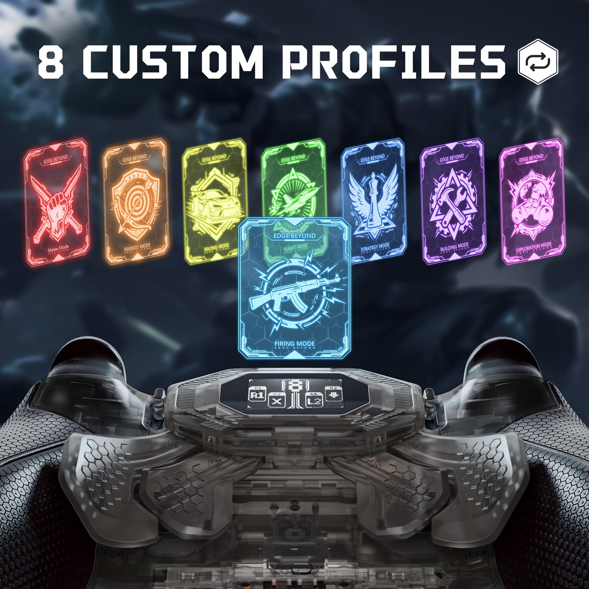 eXtremeRate BEYOND Paddle Rimappabili per ps5 Edge Controller, Display OLED, Cover Grip Ergonomici, 4 Tasti Posteriori Palette Remap Kit Accessori per ps5 Edge Joystick, Trasparente Nero&Nero