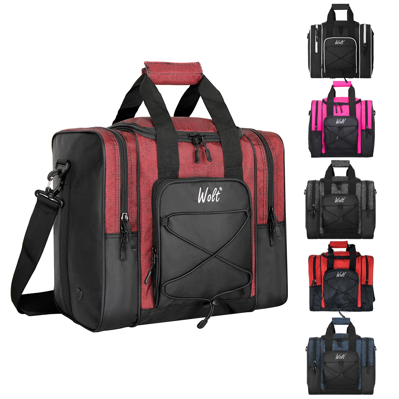 Photo 1 of WOLT Bowling Ball Bag for Single Ball -Bowling Bag with Padded Holder, 2 Pockets Fit Shoes Up to Mens Size 14 and Accessories (healthyRed)