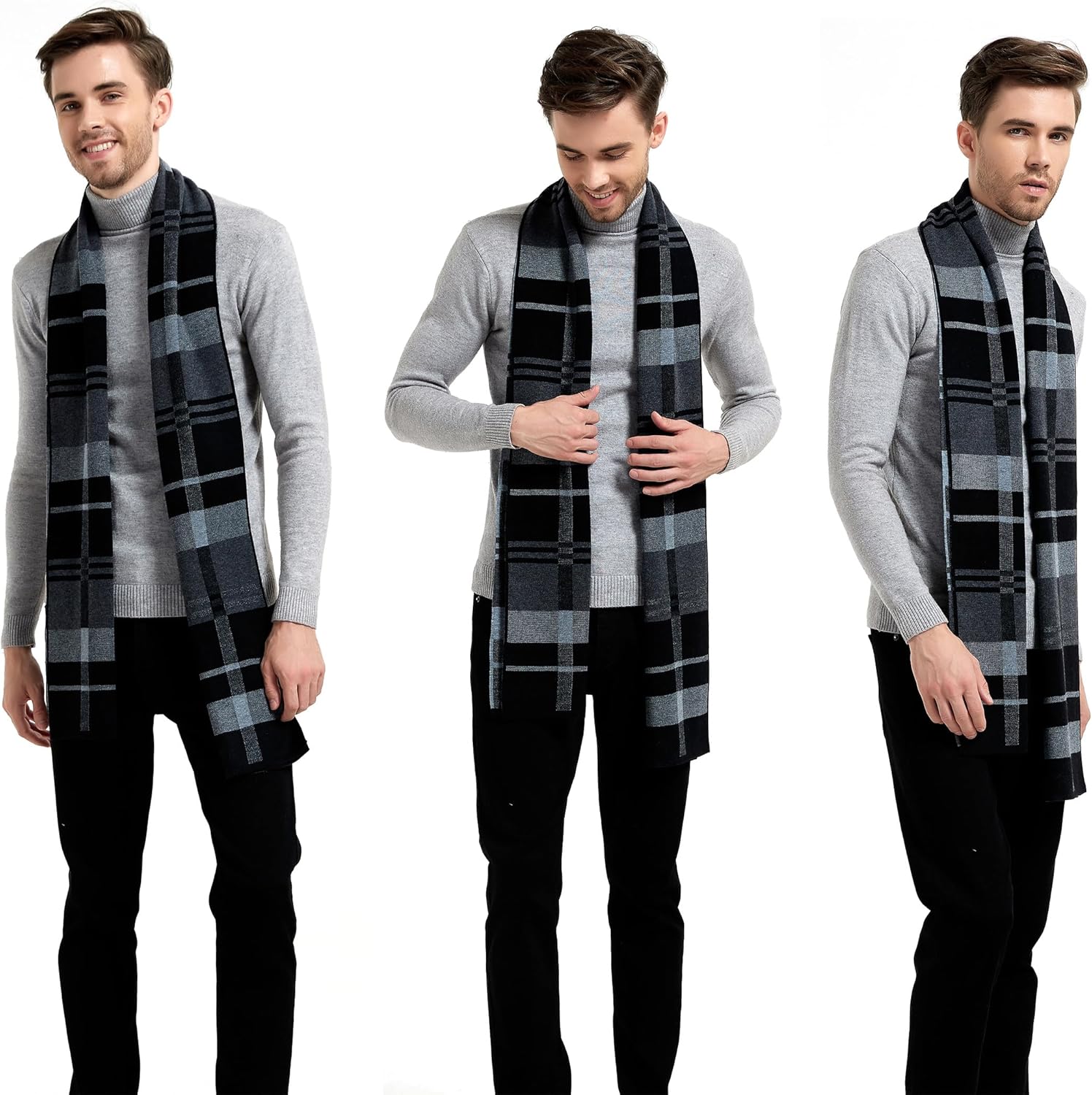 Men Winter Cashmere Scarf Wool Soft Warm Knitted Casual Scarves for Men - Image 2