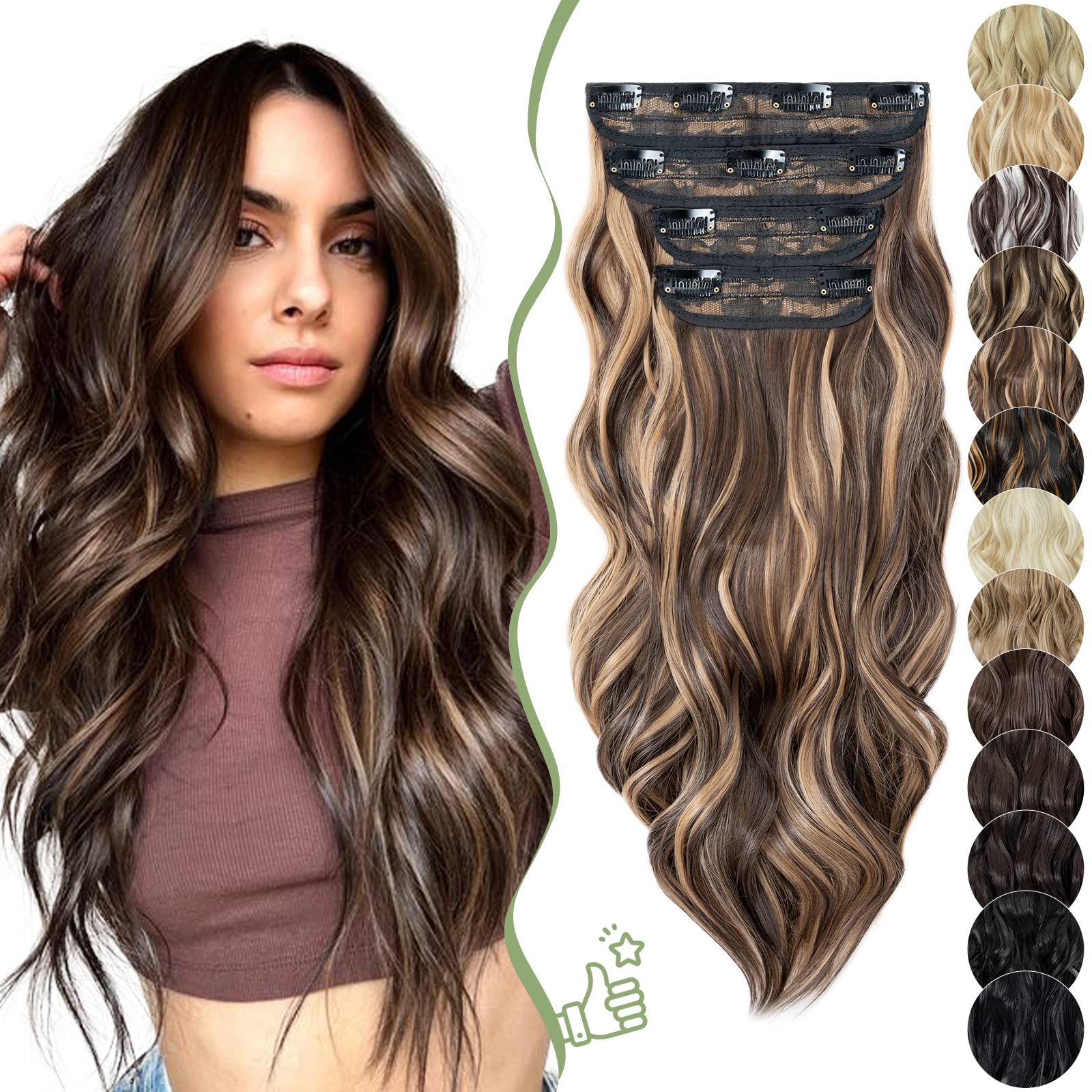 55cm SEGO Extensiones de Clip de 4 Piezas con 11 Clips Pelo Sintético Se Ve Natural Rizado Cabello Postizo Invisible Ondulado (#6BH22 Rubio Caramelo con Marrón Chocolate,180g)