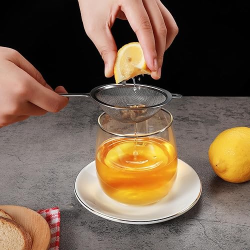 Miniatura 3 de Colador de malla fina de 3.5 pulgadas con mango y cuchara, mini tamiz de acero inoxidable para té, café, harina, jugo, matcha, huevo, cóctel,