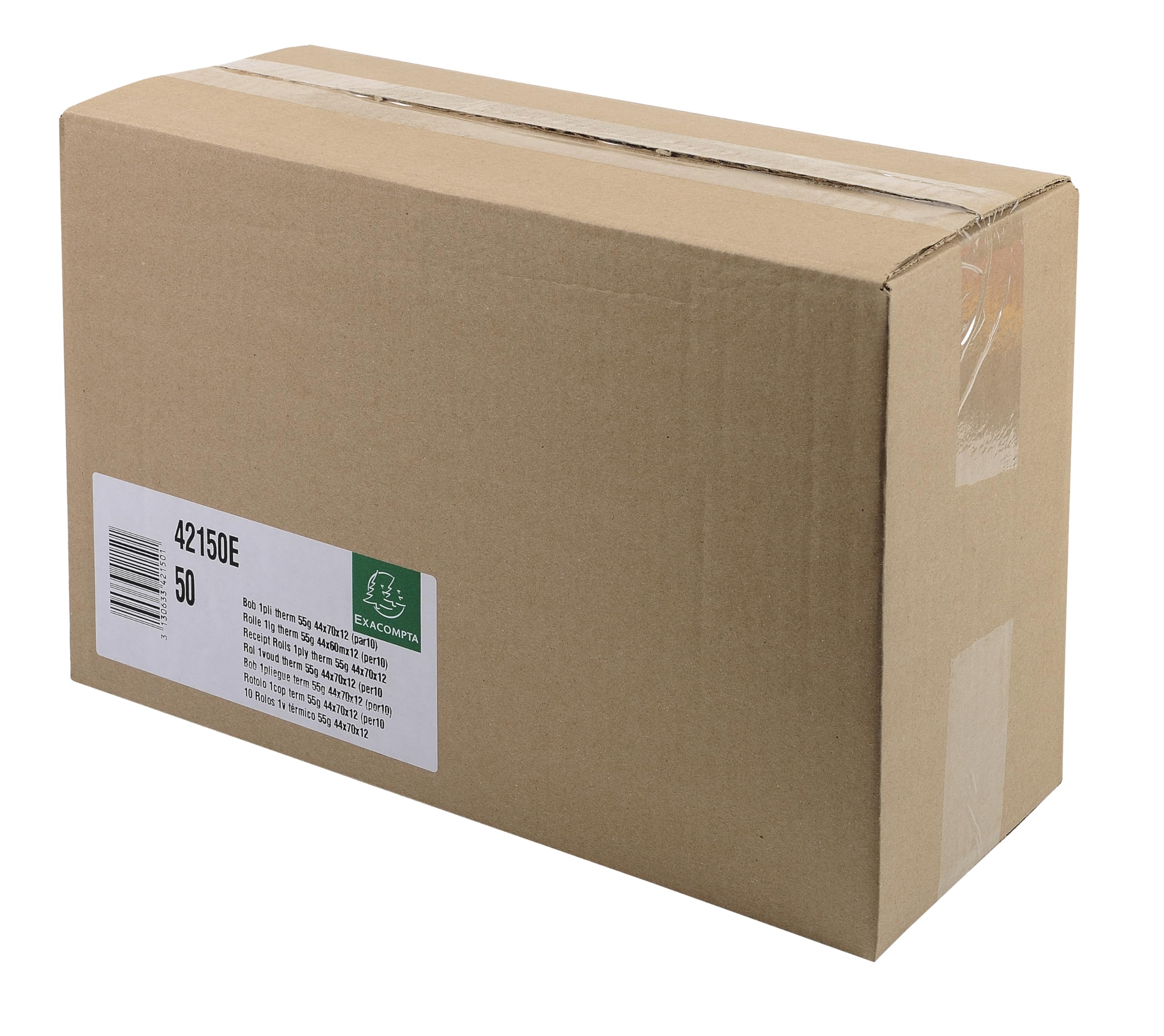 Papel térmico de 1 capa y 55g en rollos de 44x70x12 para tickets de caja claros 2