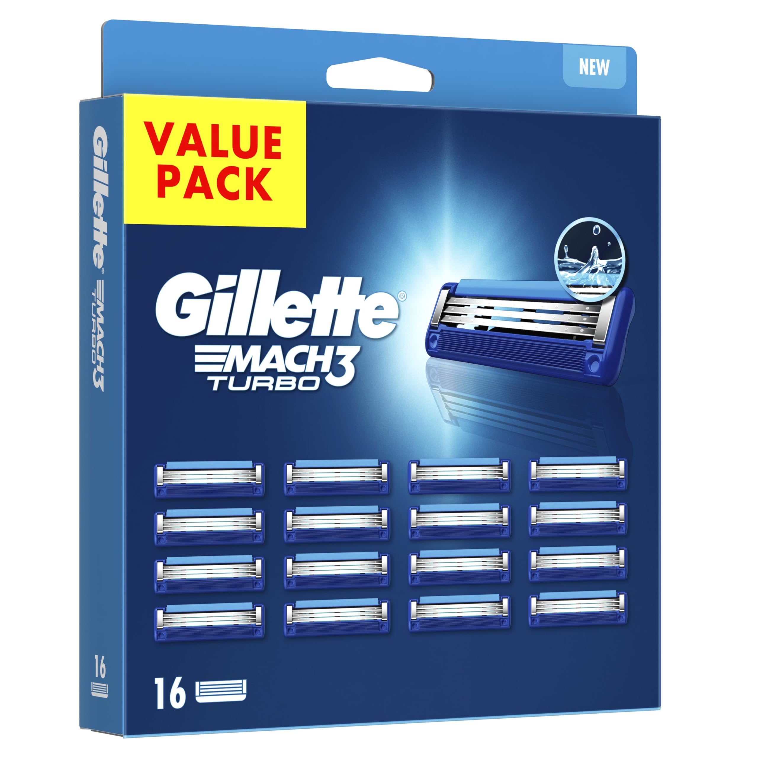 Gillette Mach3 Turbo Ersatz-Rasierklingen für Herren, 3 Klingen, 16 Ersatzklingen